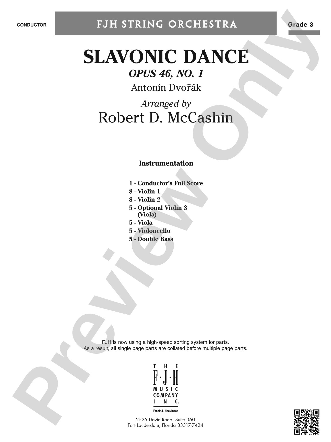 Slavonic Dance, Opus 46, No. 1: String Orchestra Conductor Score & Parts