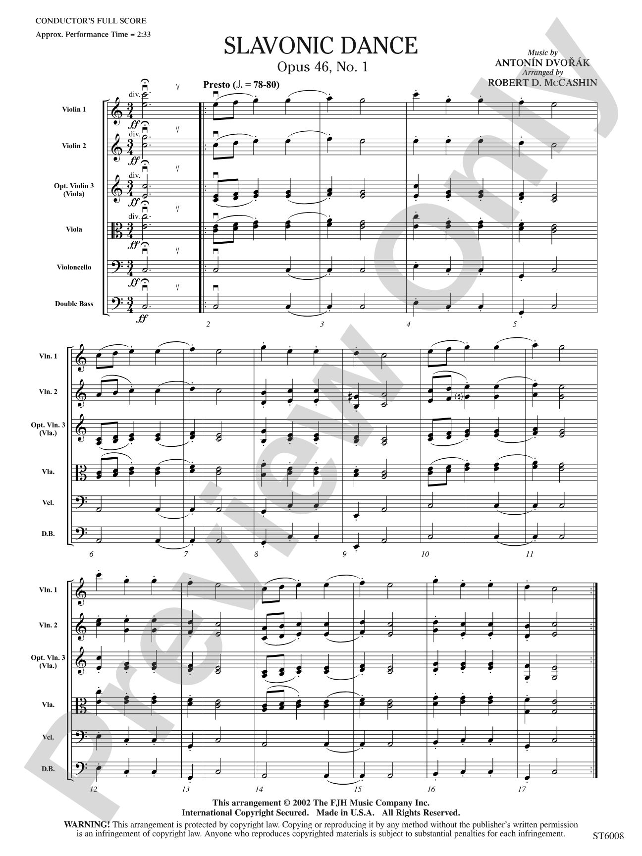 Slavonic Dance, Opus 46, No. 1: String Orchestra Conductor Score & Parts
