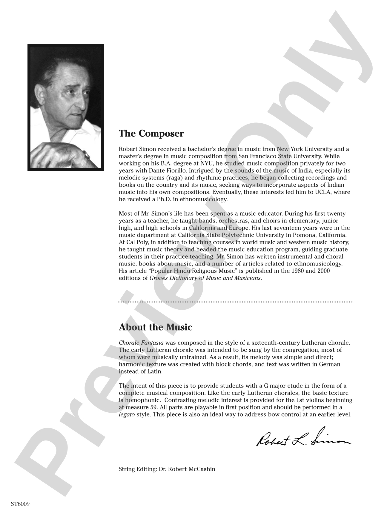 Chorale Fantasia: String Orchestra Conductor Score & Parts