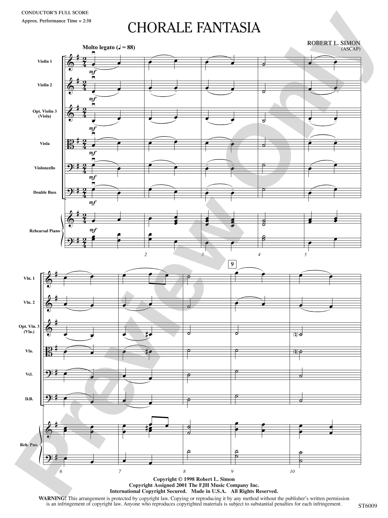 Chorale Fantasia: String Orchestra Conductor Score & Parts
