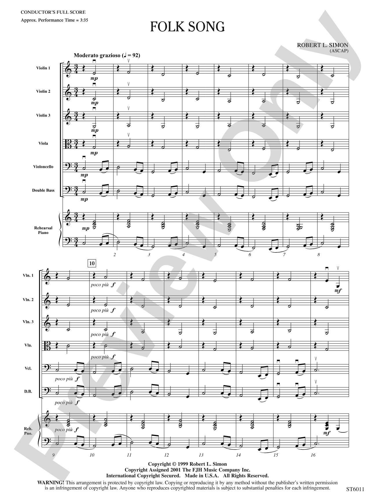Folk Song (Gum Tree Canoe): String Orchestra Conductor Score & Parts