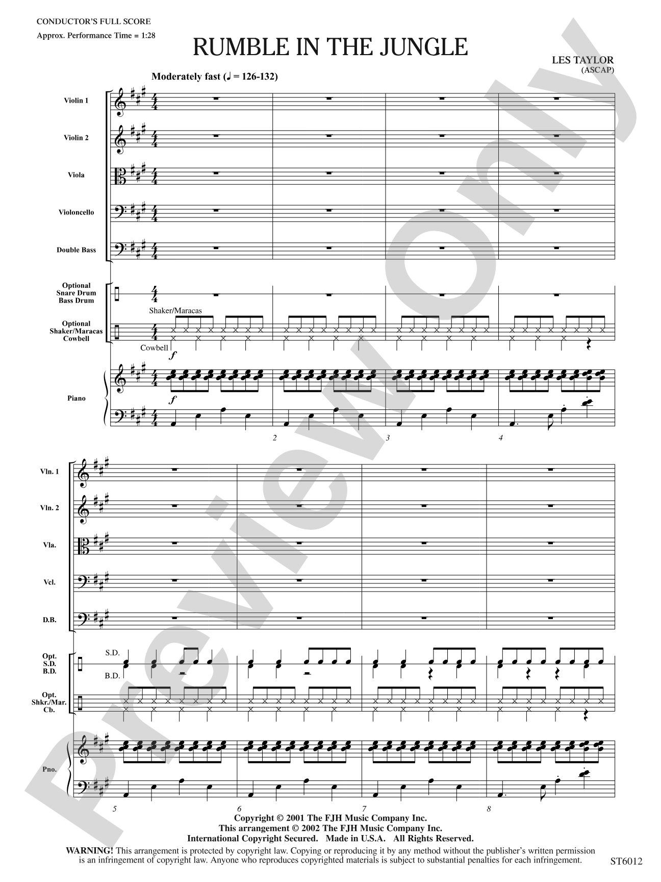 Rumble in the Jungle: String Orchestra Conductor Score & Parts