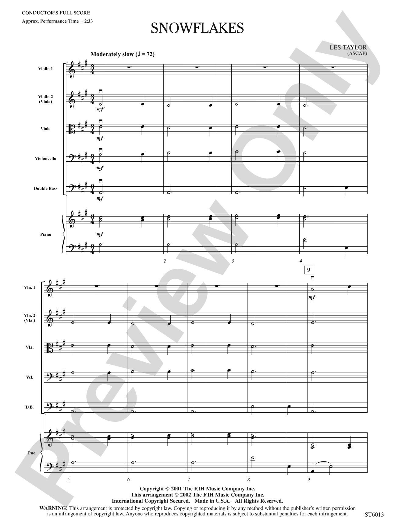 Snowflakes: String Orchestra Conductor Score & Parts
