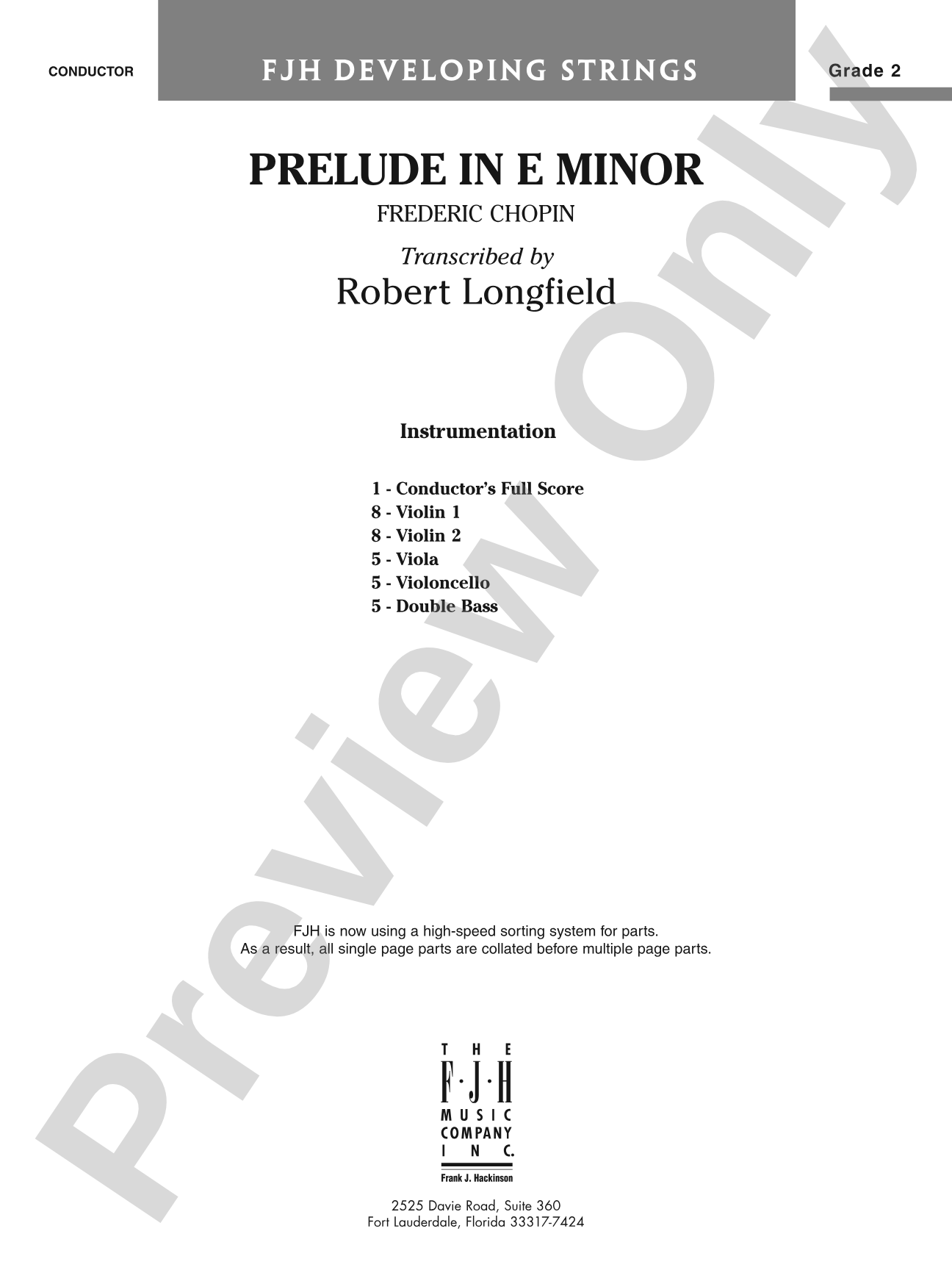 Prelude in E Minor: String Orchestra Conductor Score & Parts