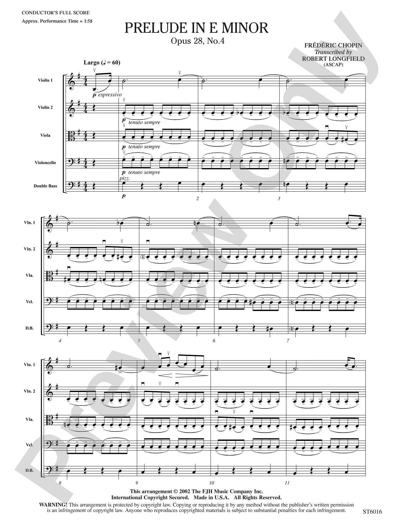 Prelude in E Minor: String Orchestra Conductor Score & Parts