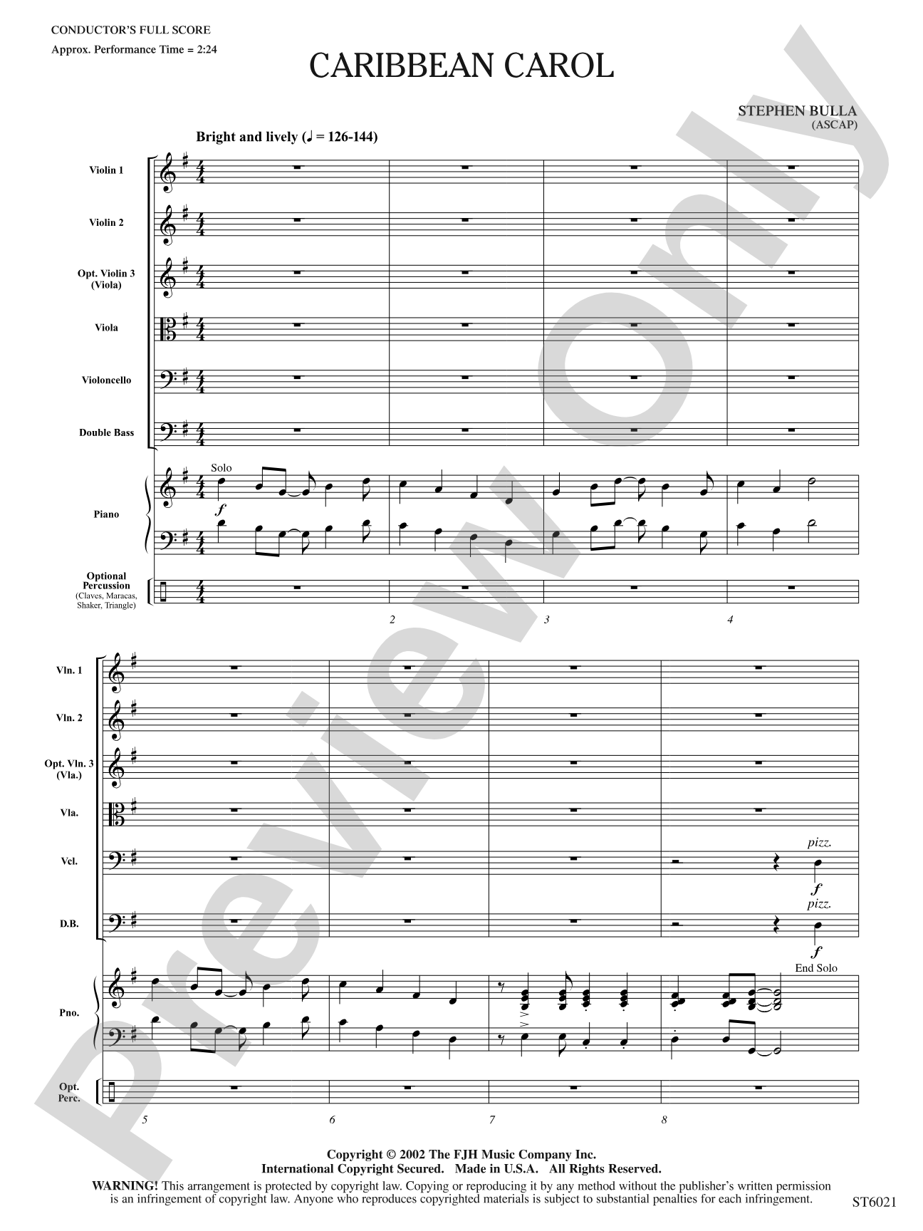 Caribbean Carol: String Orchestra Conductor Score & Parts