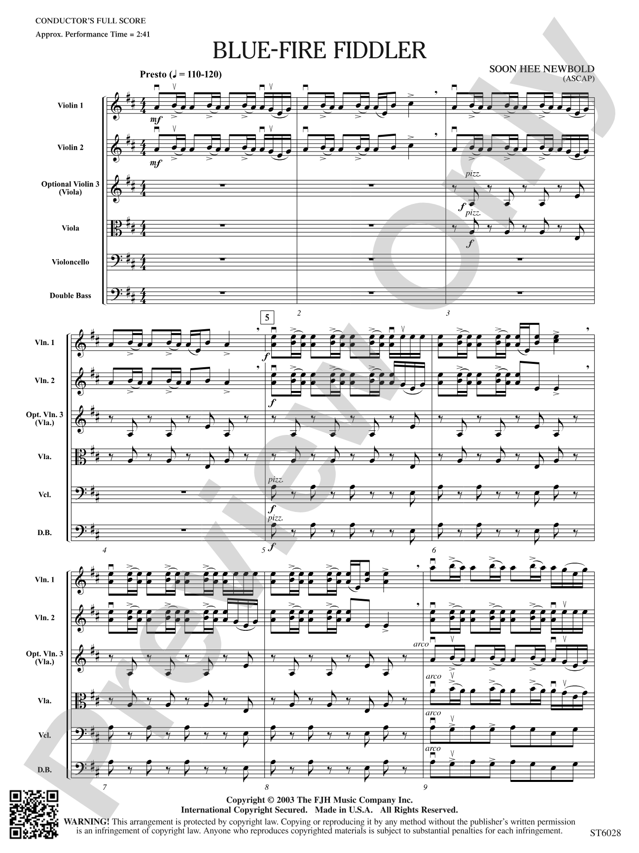 Blue-Fire Fiddler: Score