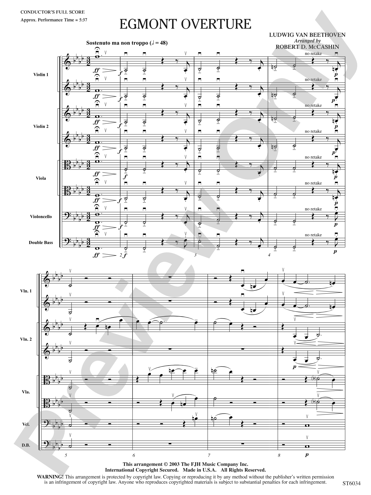 Egmont Overture: String Orchestra Conductor Score & Parts