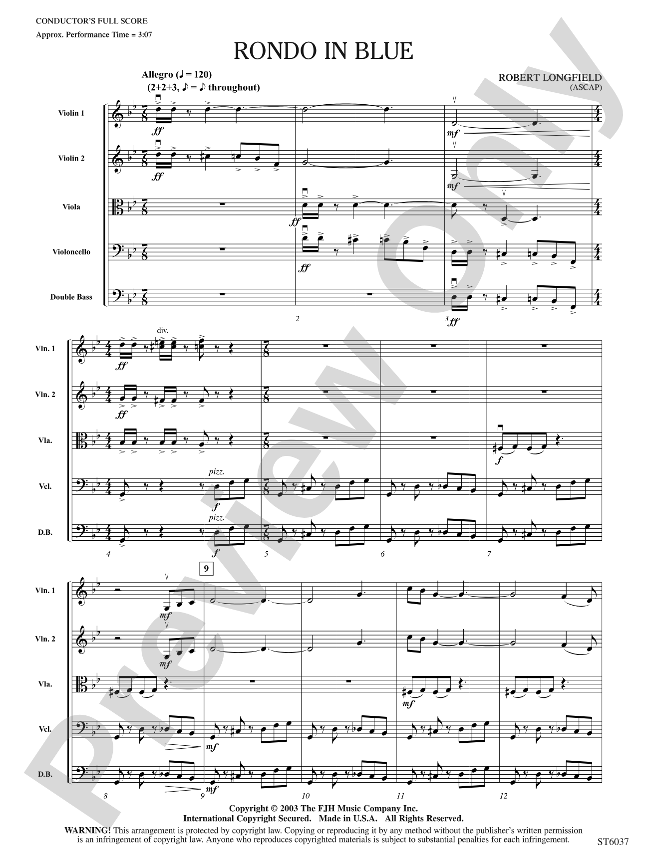 Rondo in Blue: String Orchestra Conductor Score & Parts
