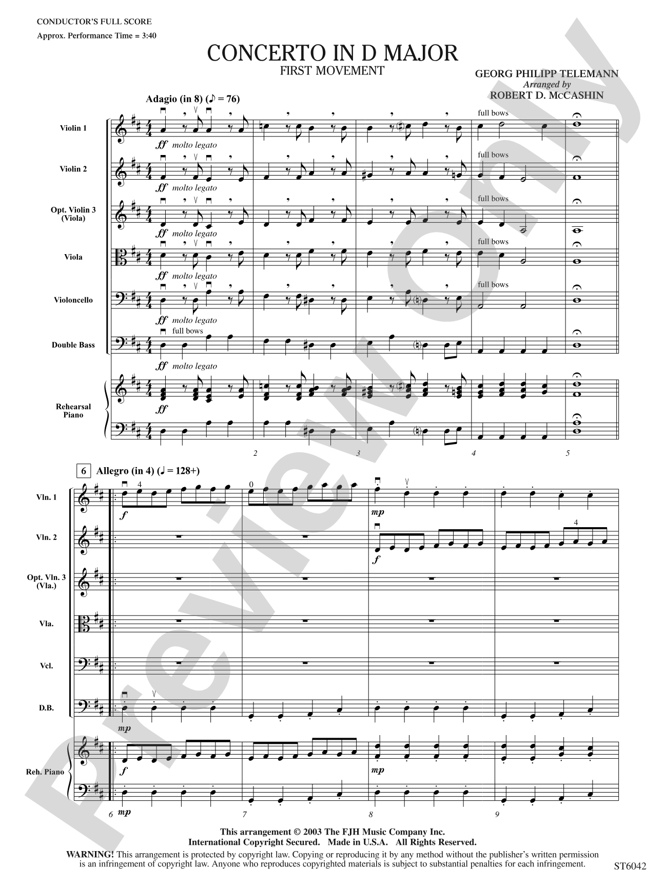 Concerto in D Major (First Movement): String Orchestra Conductor Score & Parts