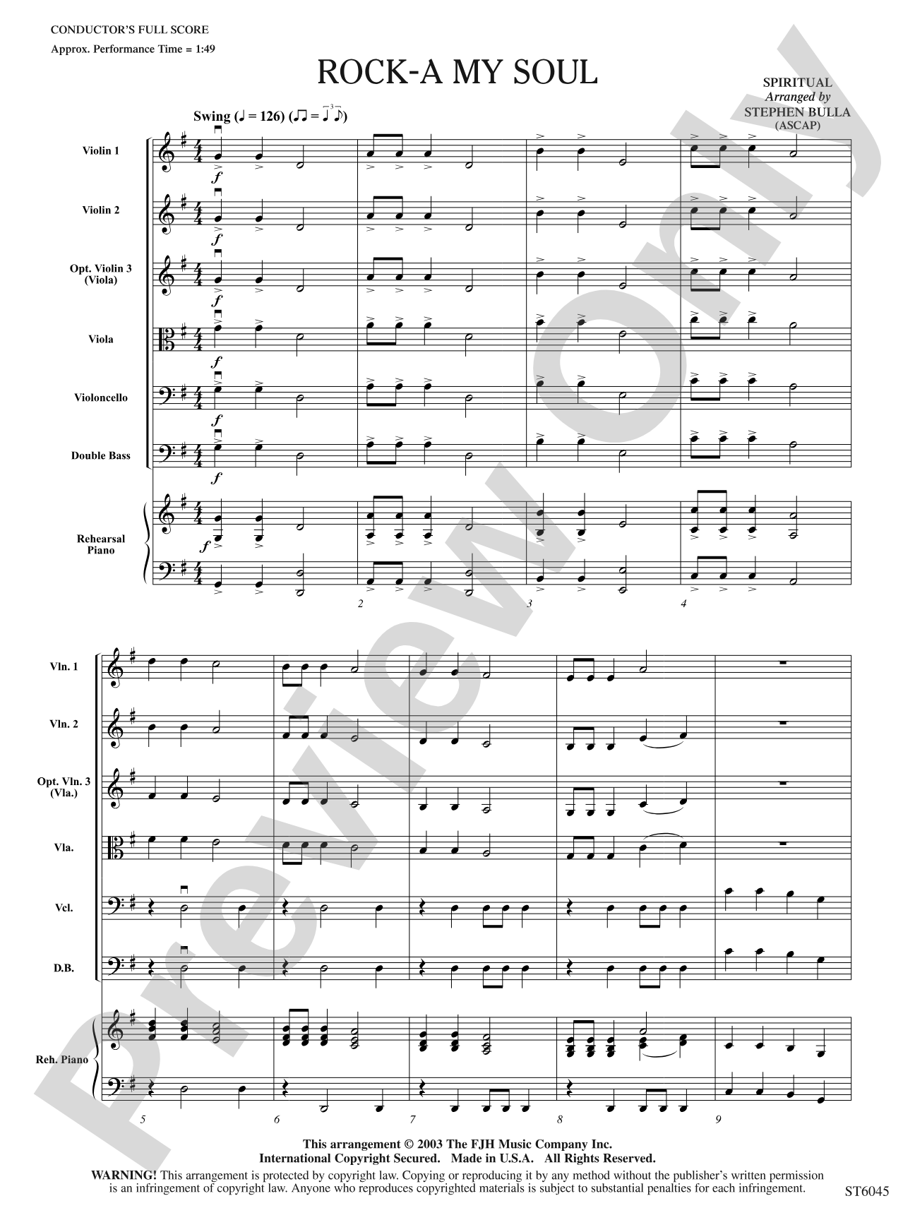 Rock-a My Soul: String Orchestra Conductor Score & Parts
