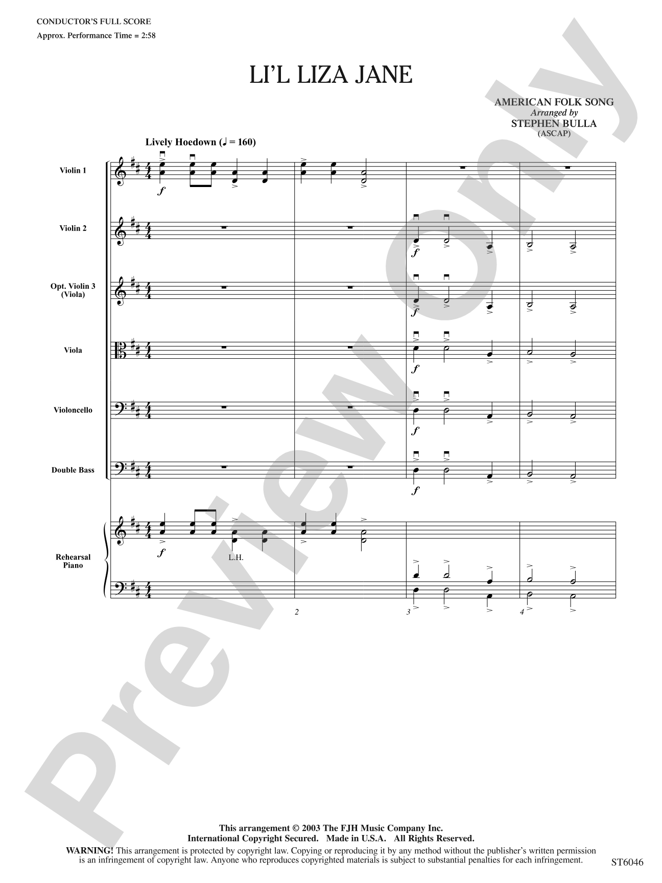 Li'l Liza Jane: String Orchestra Conductor Score & Parts