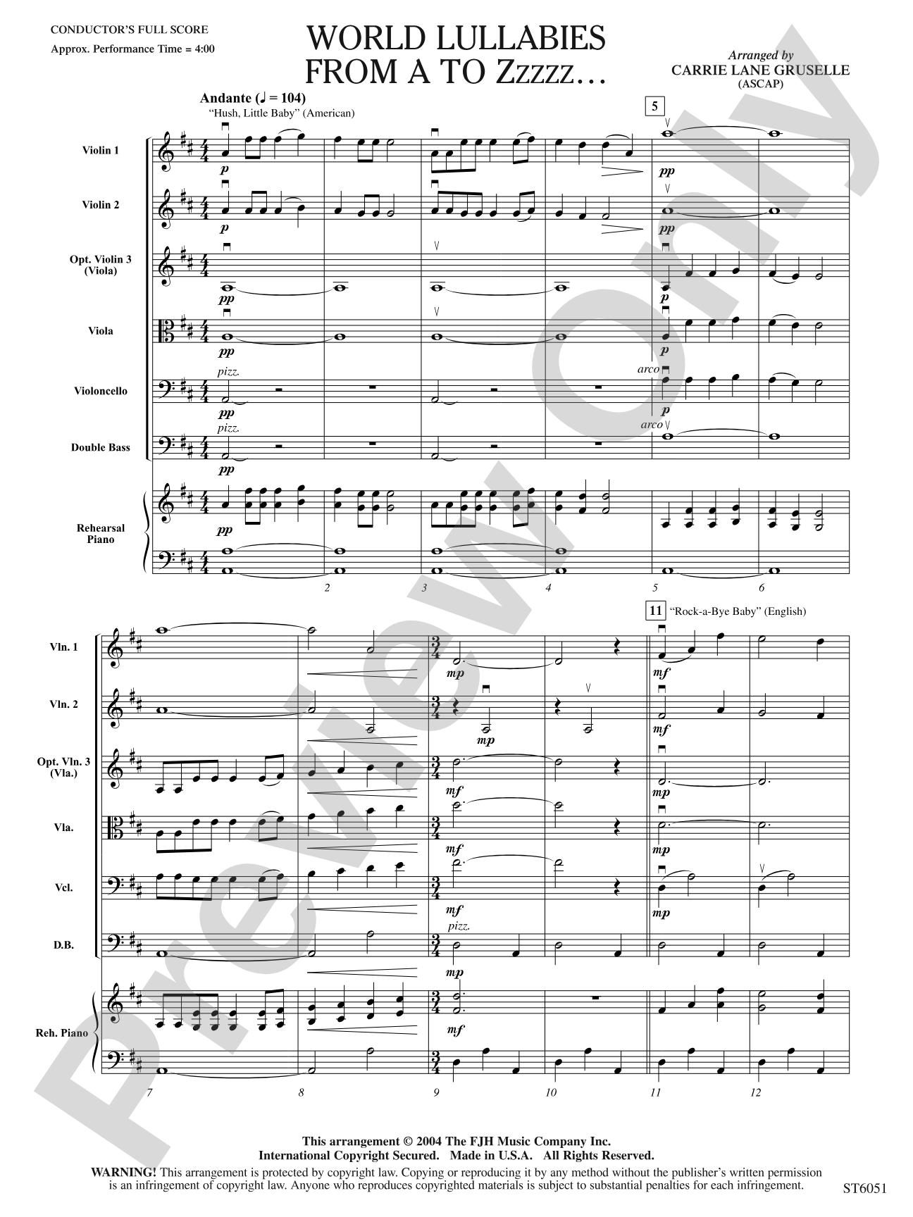 World Lullabies from A to Zzzzz...: String Orchestra Conductor Score & Parts