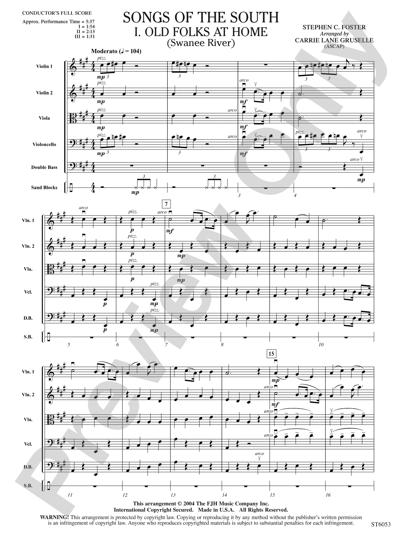 Songs of the South: String Orchestra Conductor Score & Parts