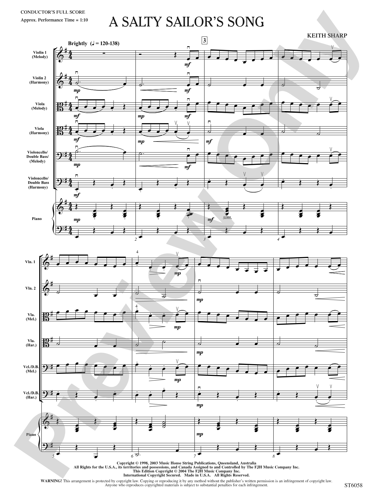 A Salty Sailor's Song: String Orchestra Conductor Score & Parts