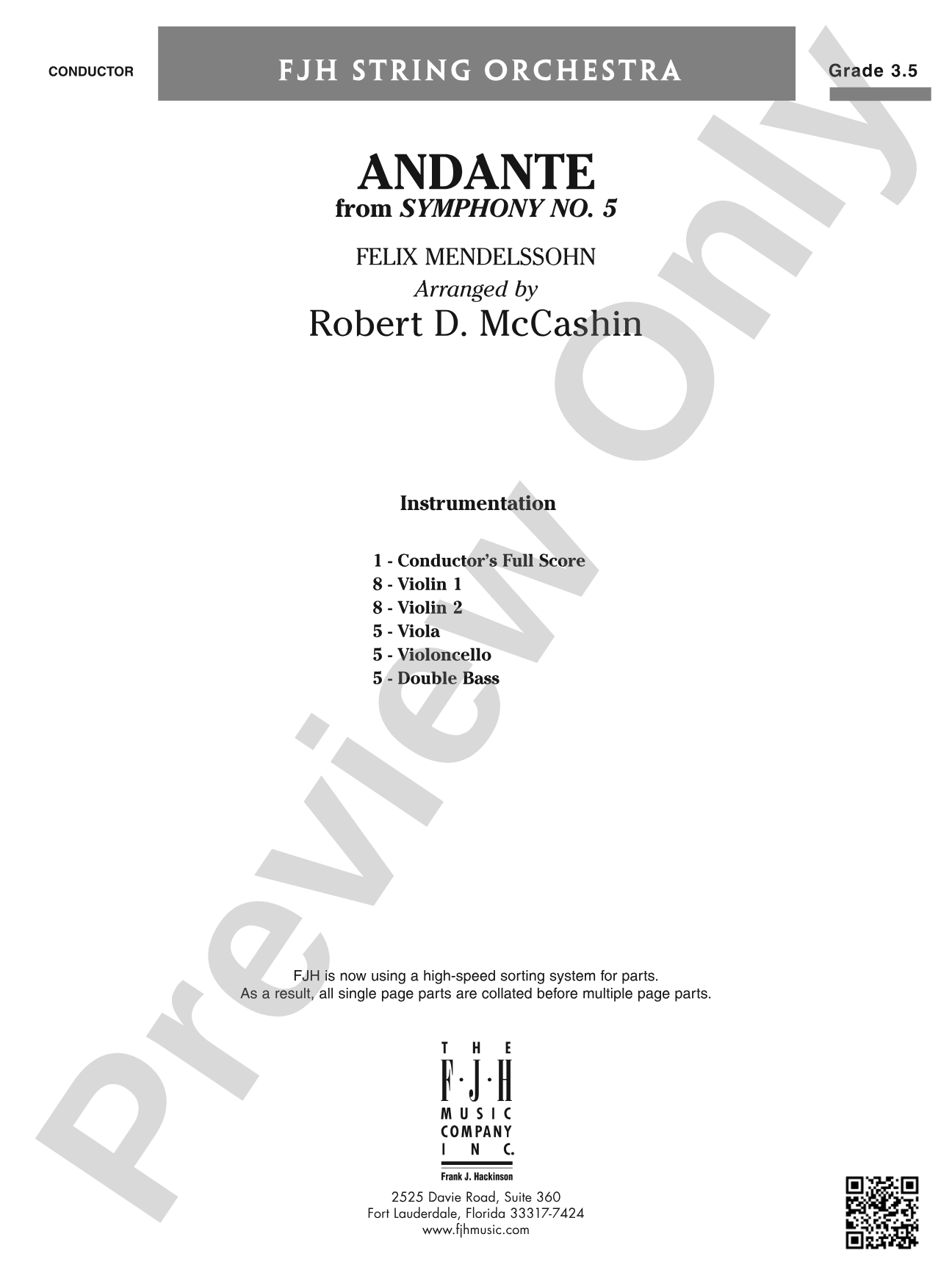 Andante from Symphony No. 5: String Orchestra Conductor Score & Parts