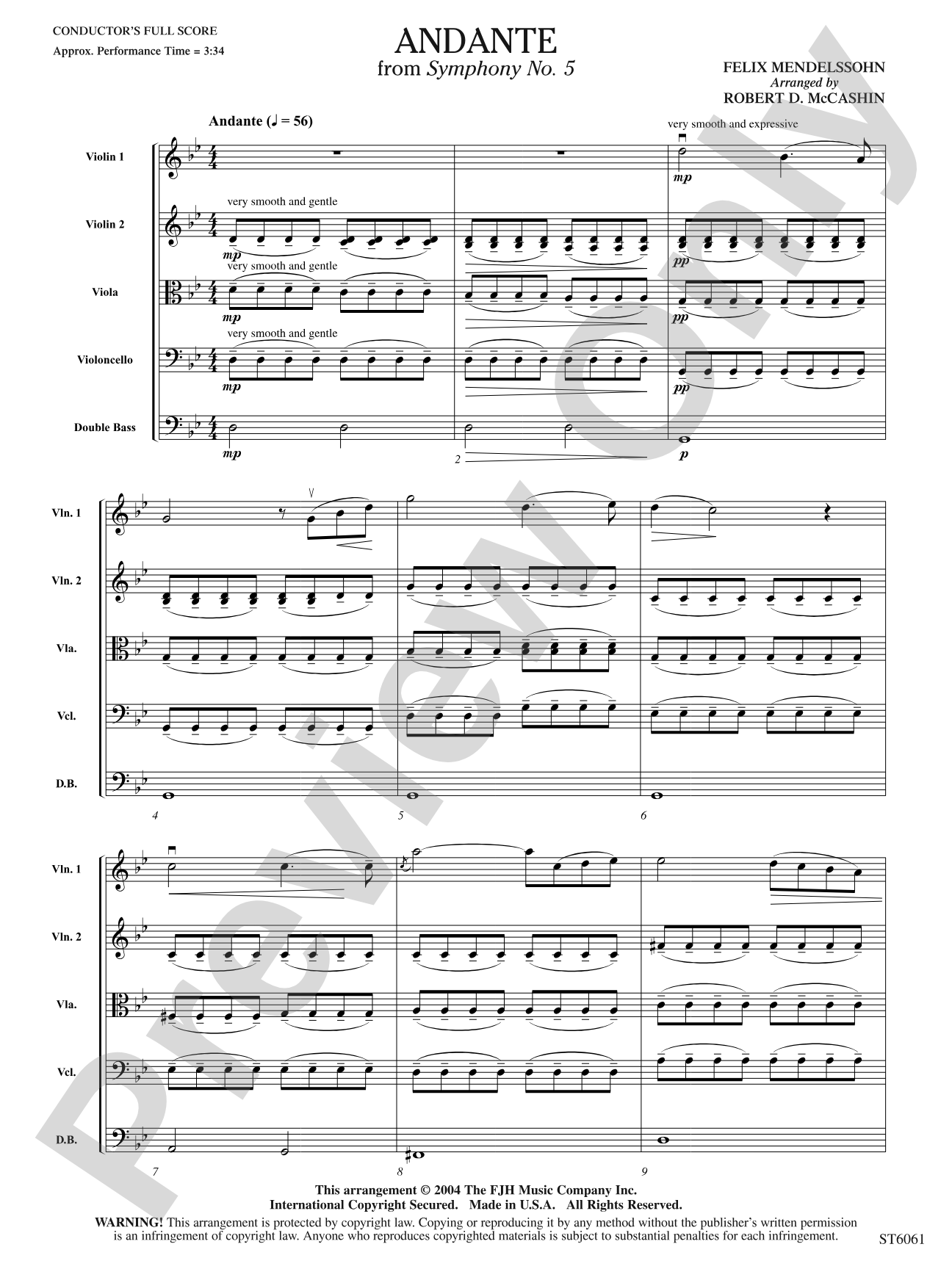 Andante from Symphony No. 5: String Orchestra Conductor Score & Parts