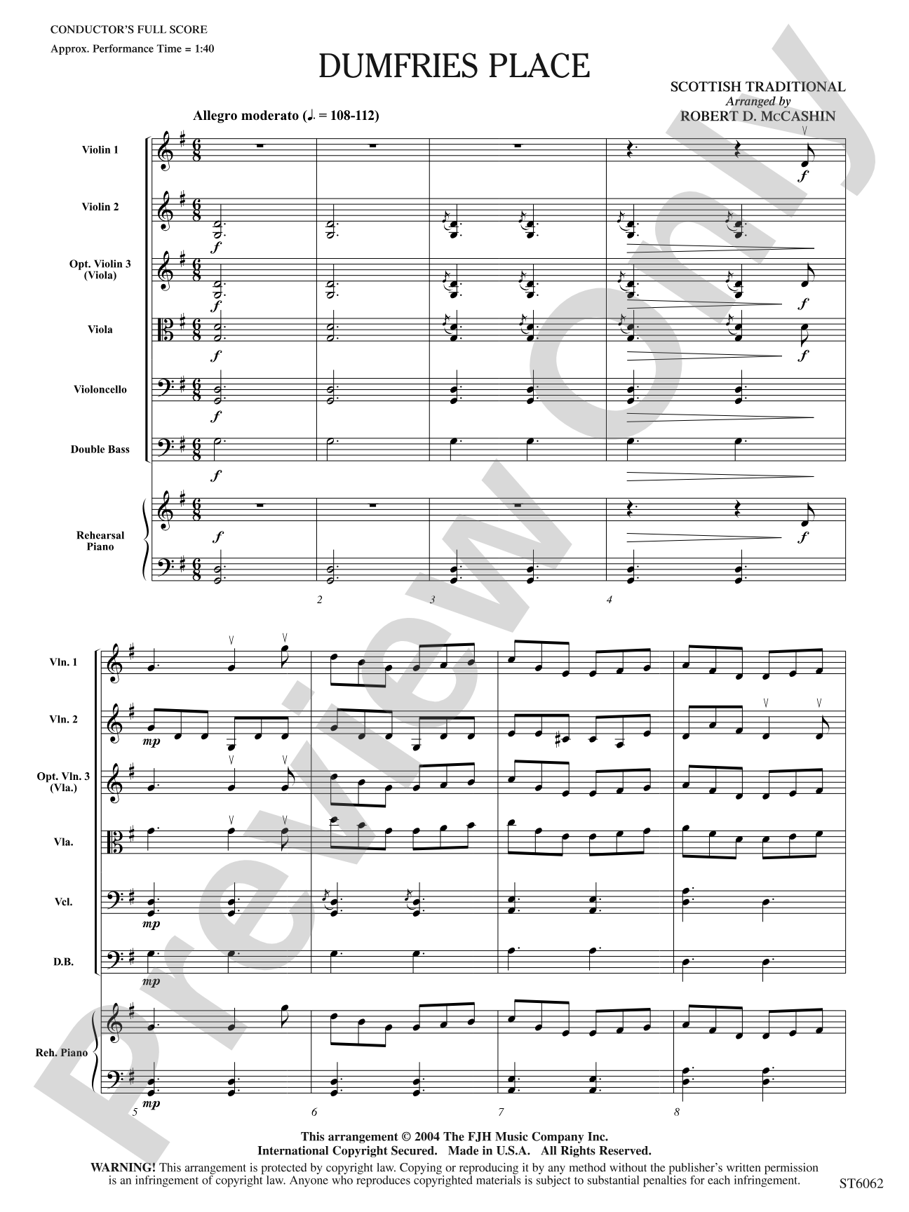 Dumfries Place: String Orchestra Conductor Score & Parts