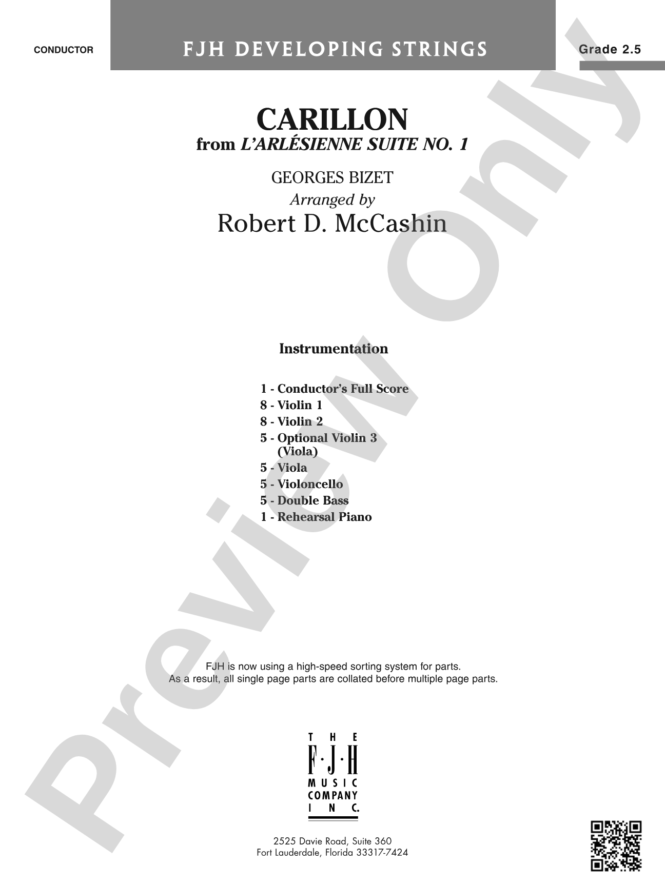 Carillon from L'arlesienne Suite No. 1: String Orchestra Conductor Score & Parts