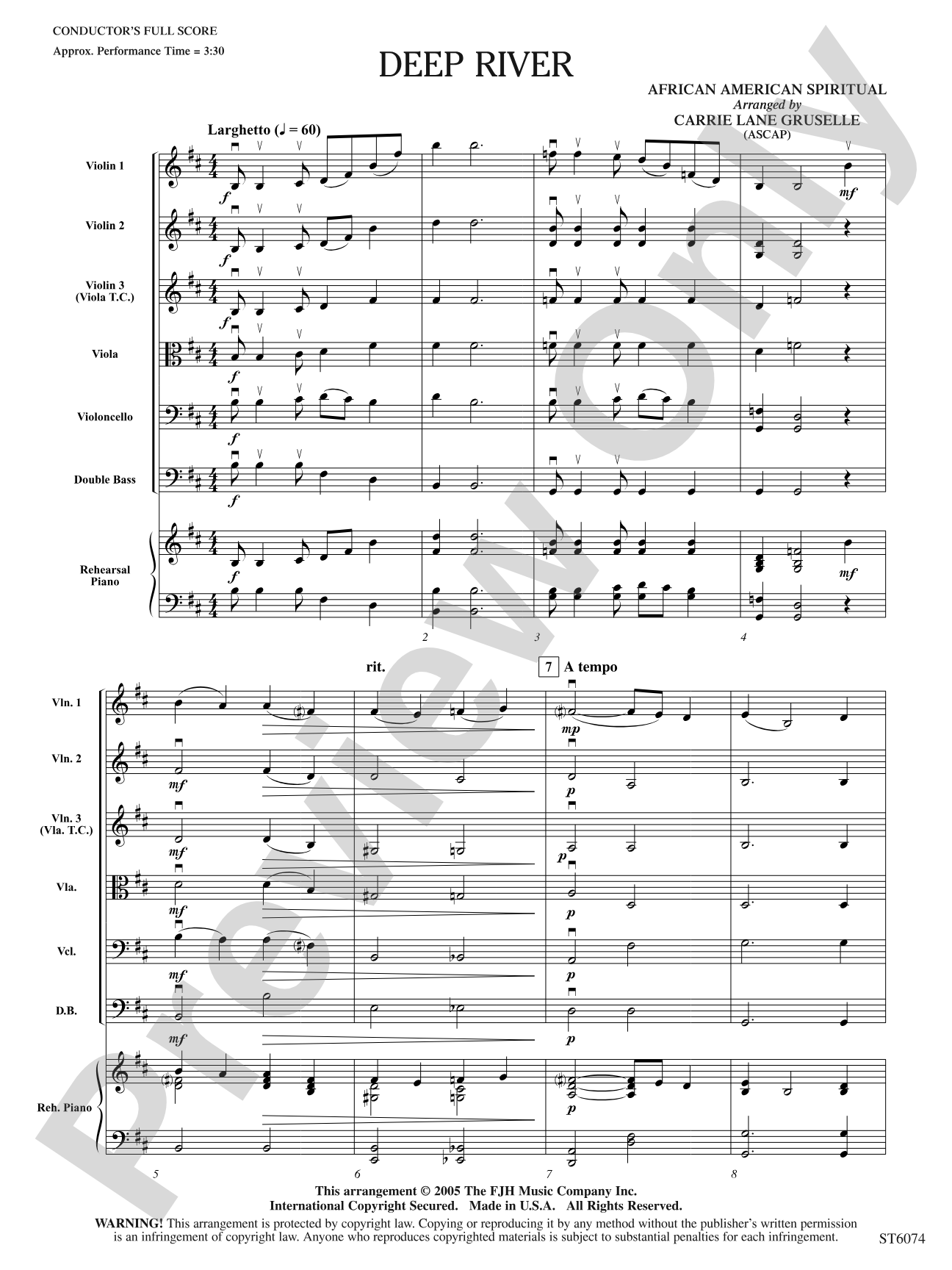 Deep River: String Orchestra Conductor Score & Parts