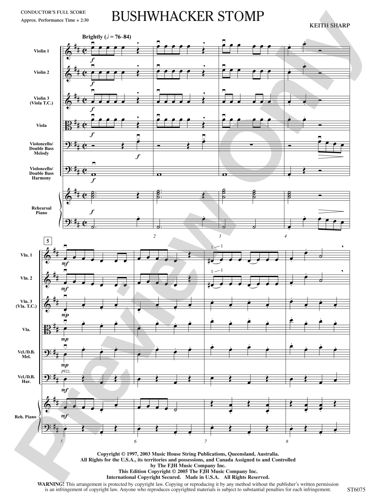 Bushwhacker Stomp: String Orchestra Conductor Score & Parts