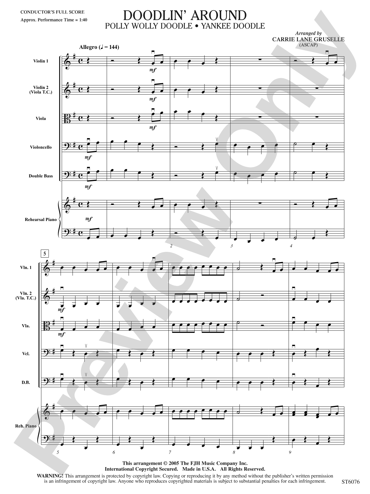 Doodlin' Around: String Orchestra Conductor Score & Parts