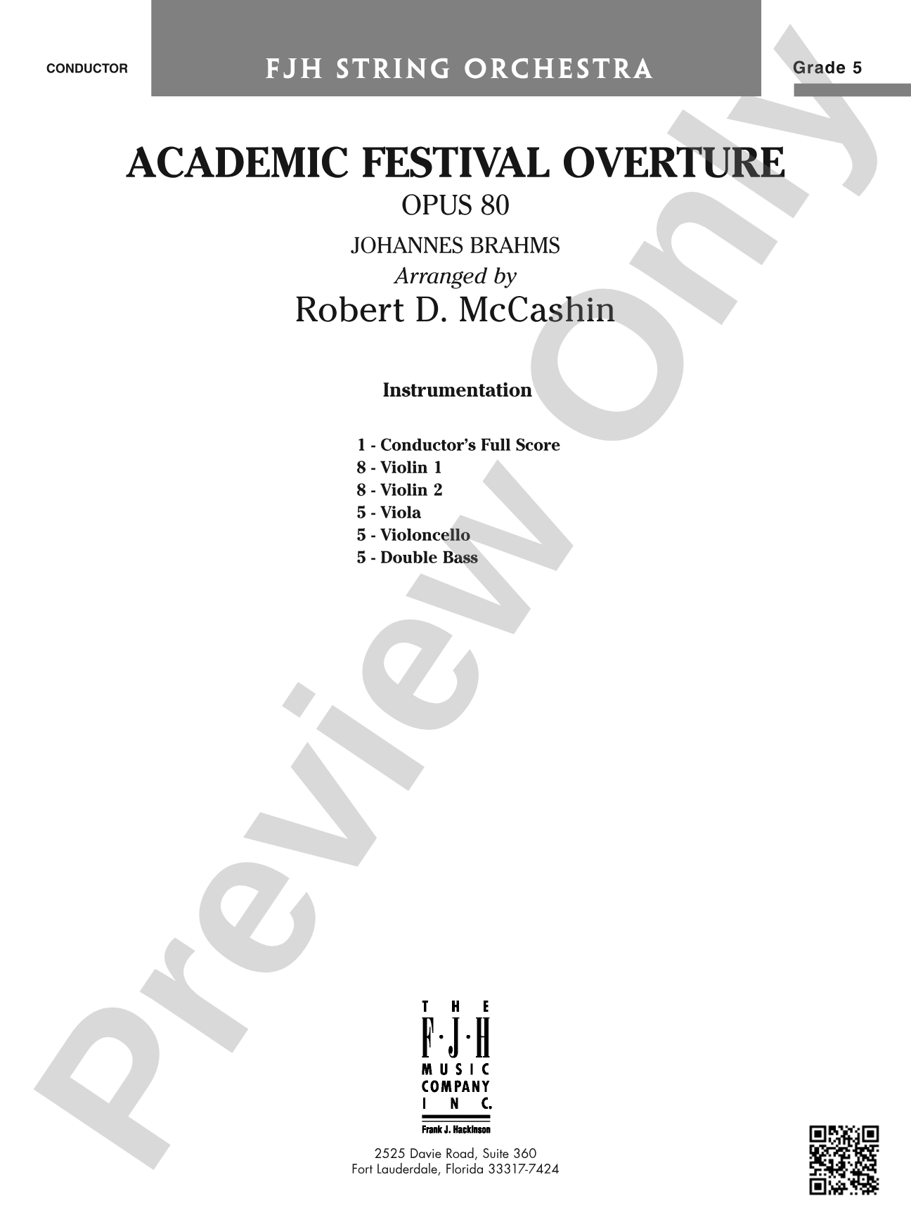 Academic Festival Overture, Opus 80: String Orchestra Conductor Score & Parts