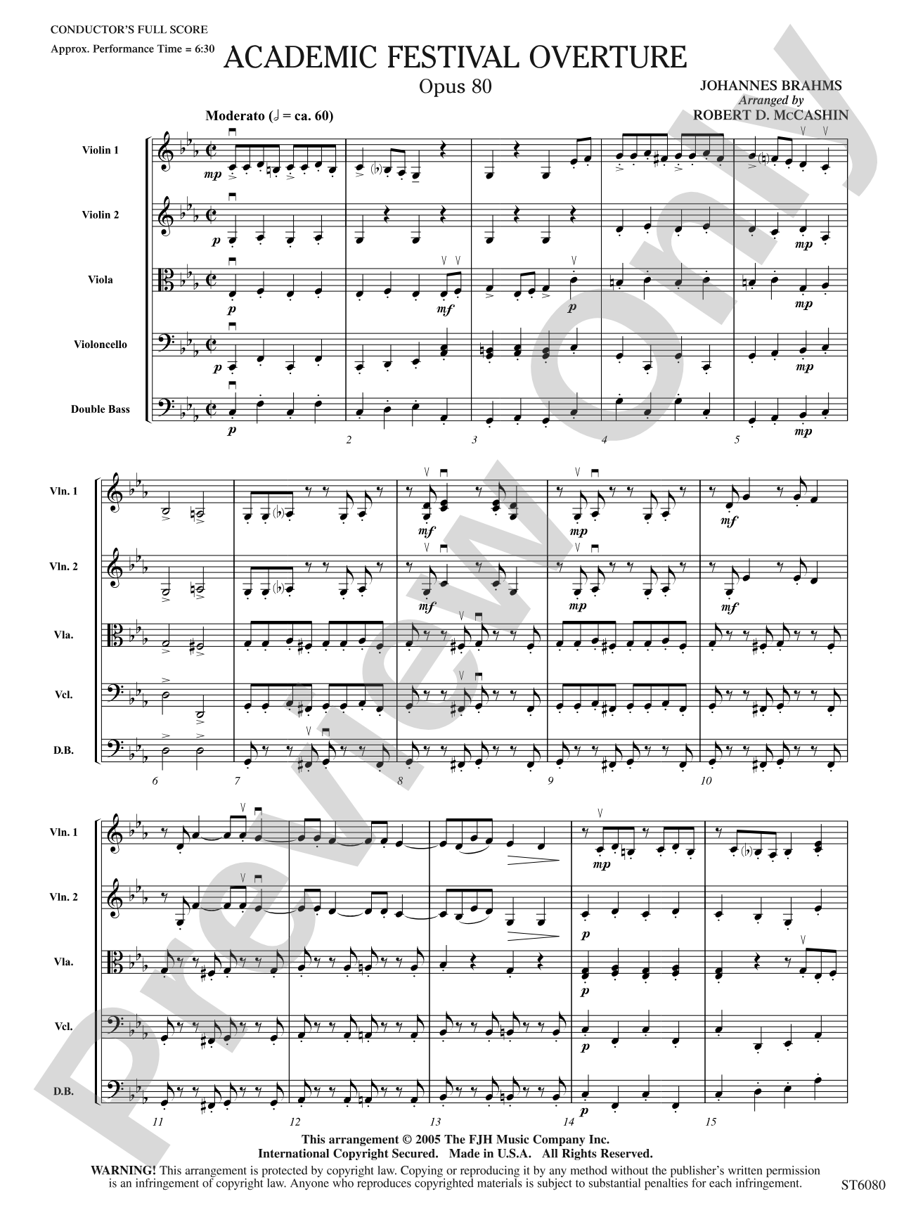 Academic Festival Overture, Opus 80: String Orchestra Conductor Score & Parts