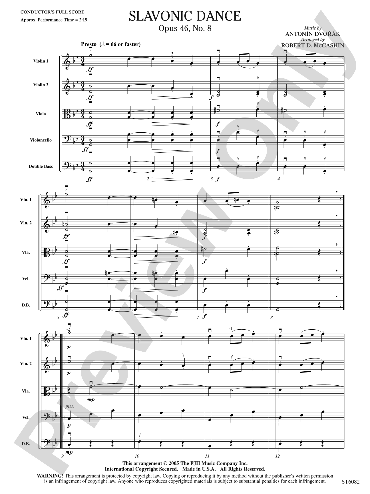 Slavonic Dance, Opus 46, No. 8: String Orchestra Conductor Score & Parts