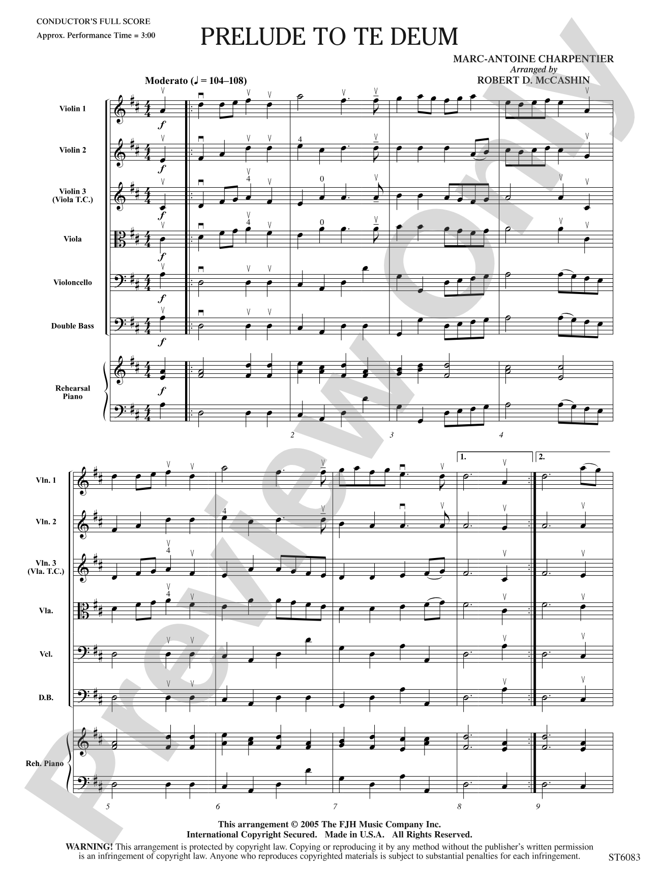 Prelude to Te Deum: String Orchestra Conductor Score & Parts
