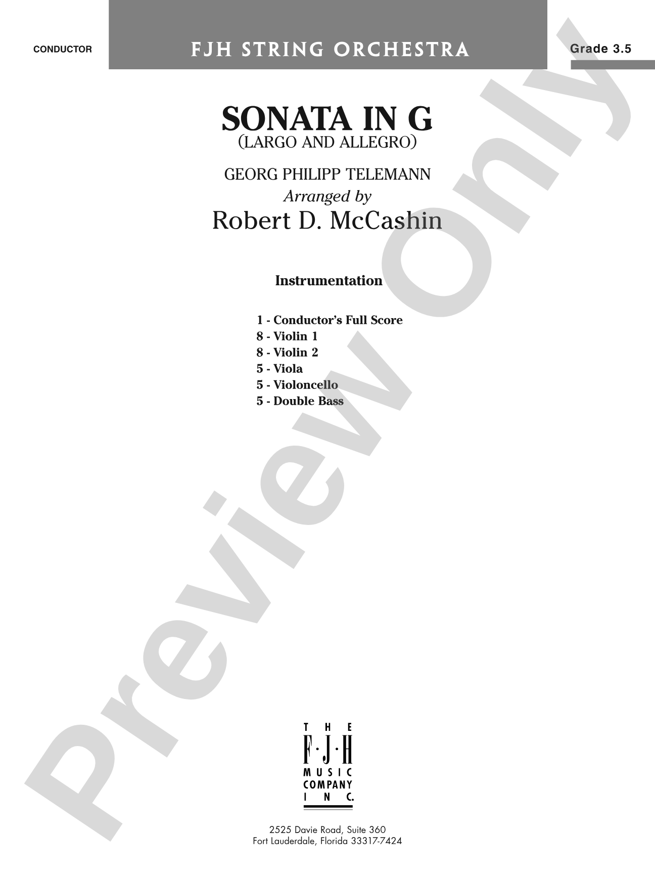 Sonata in G: String Orchestra Conductor Score & Parts