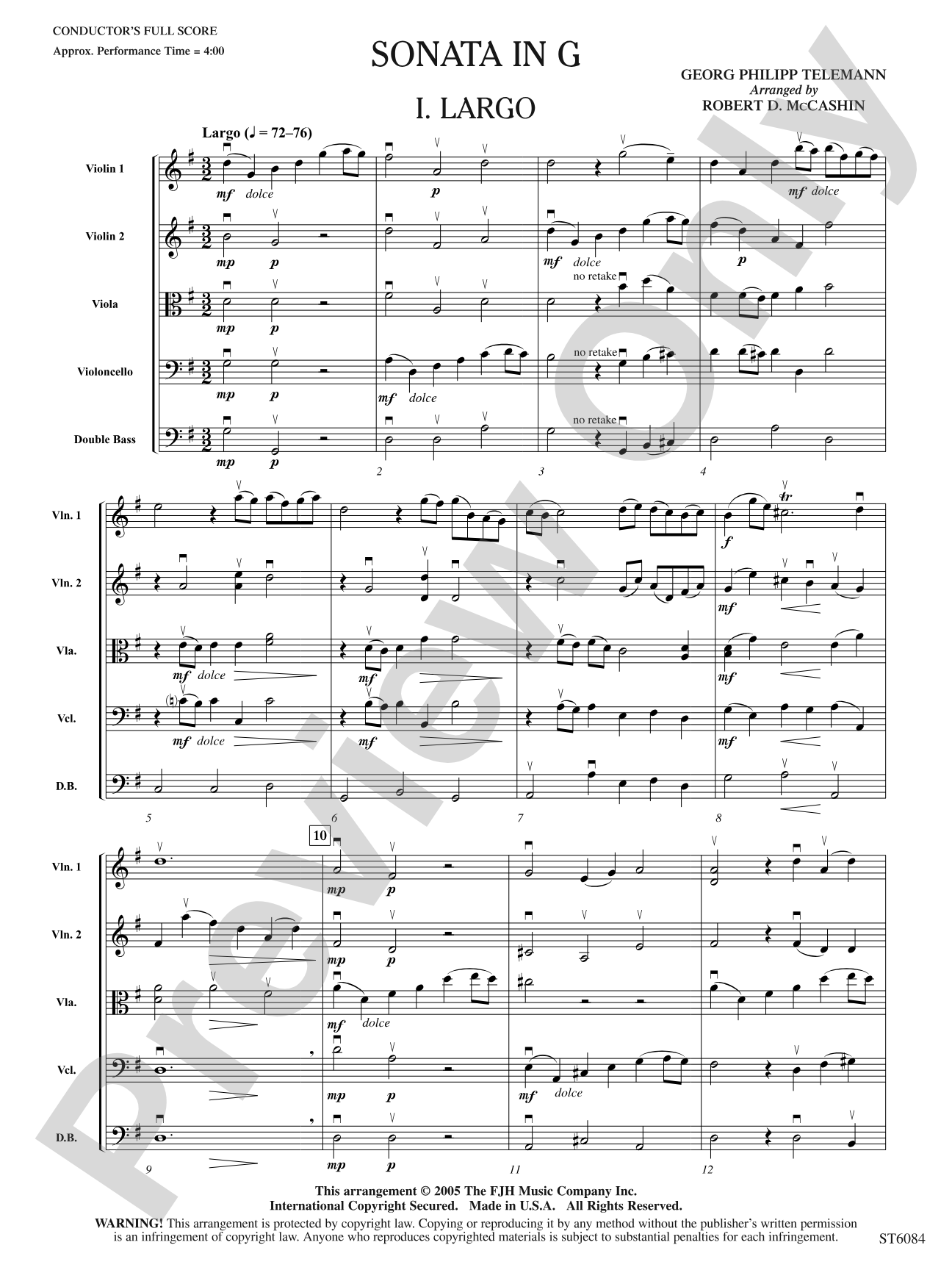 Sonata in G: String Orchestra Conductor Score & Parts