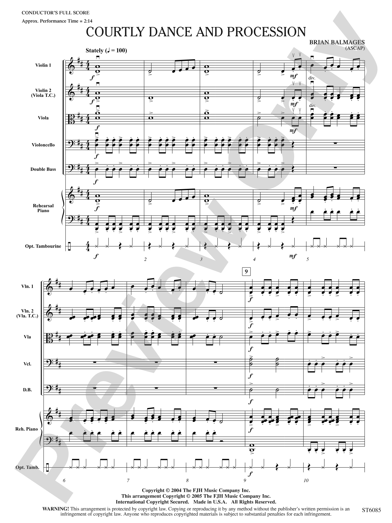 Courtly Dance and Procession: String Orchestra Conductor Score & Parts