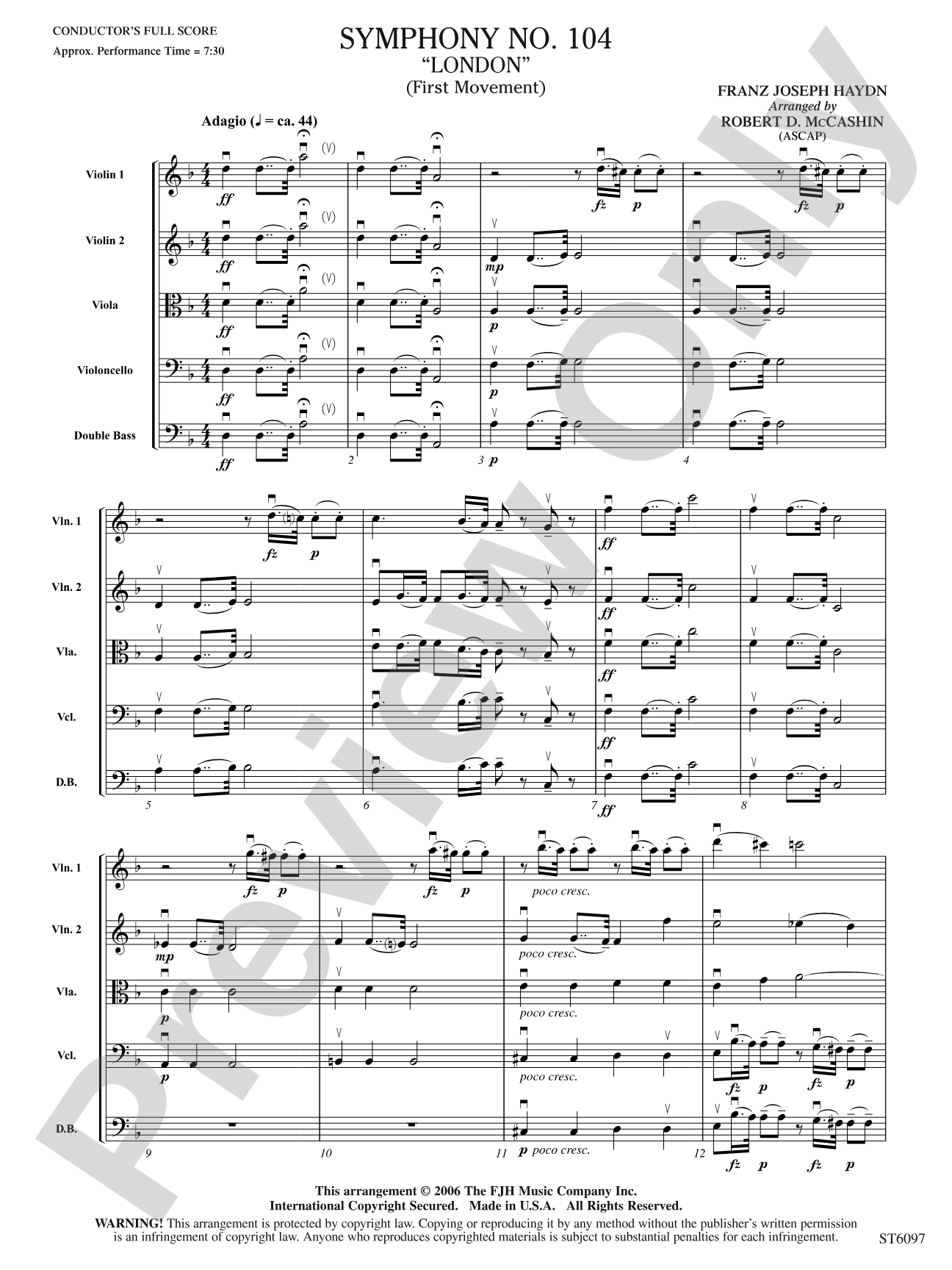 Symphony No. 104 "London" (First Movement): String Orchestra Conductor Score & Parts