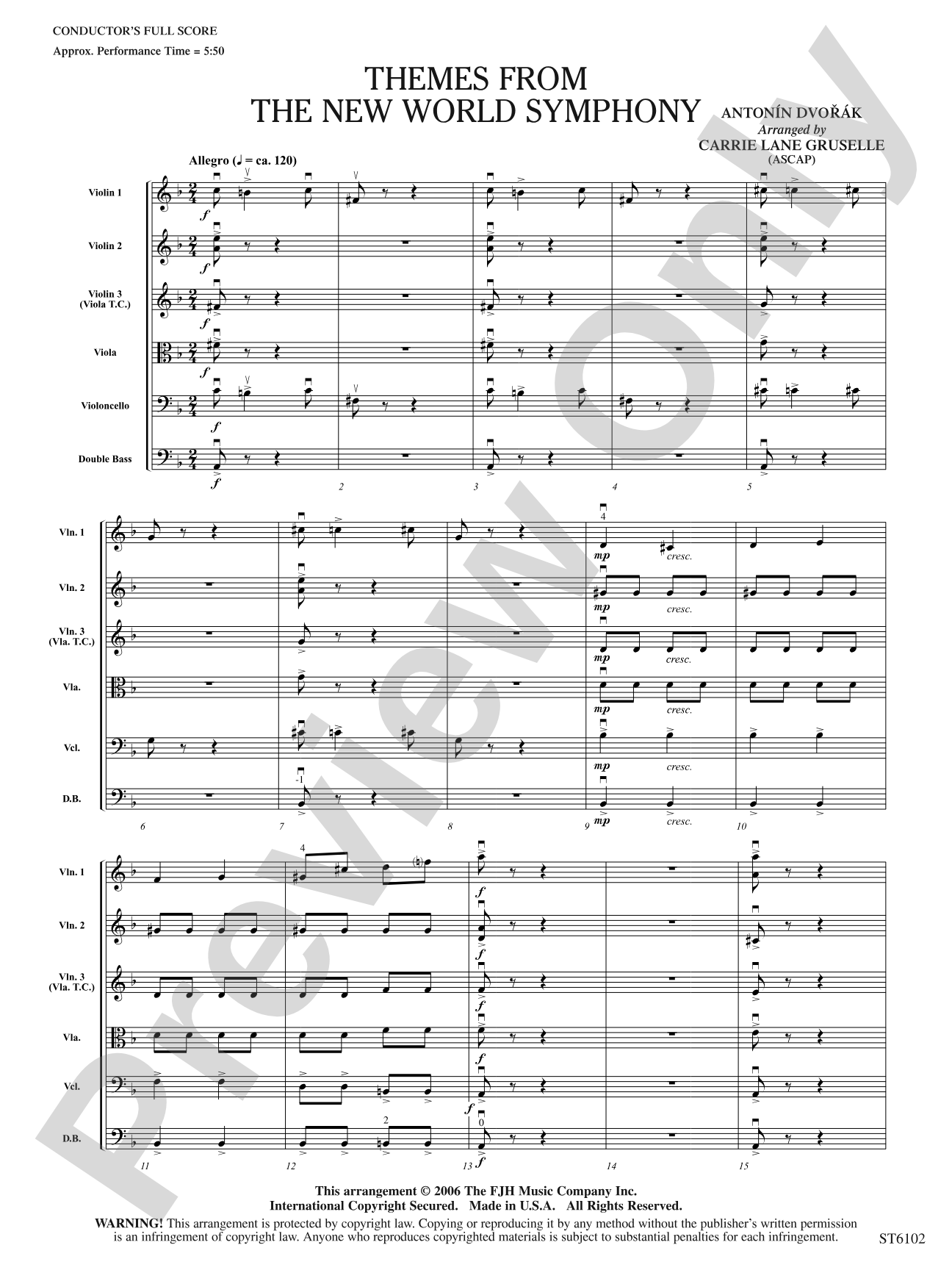 Themes from the New World Symphony: Score