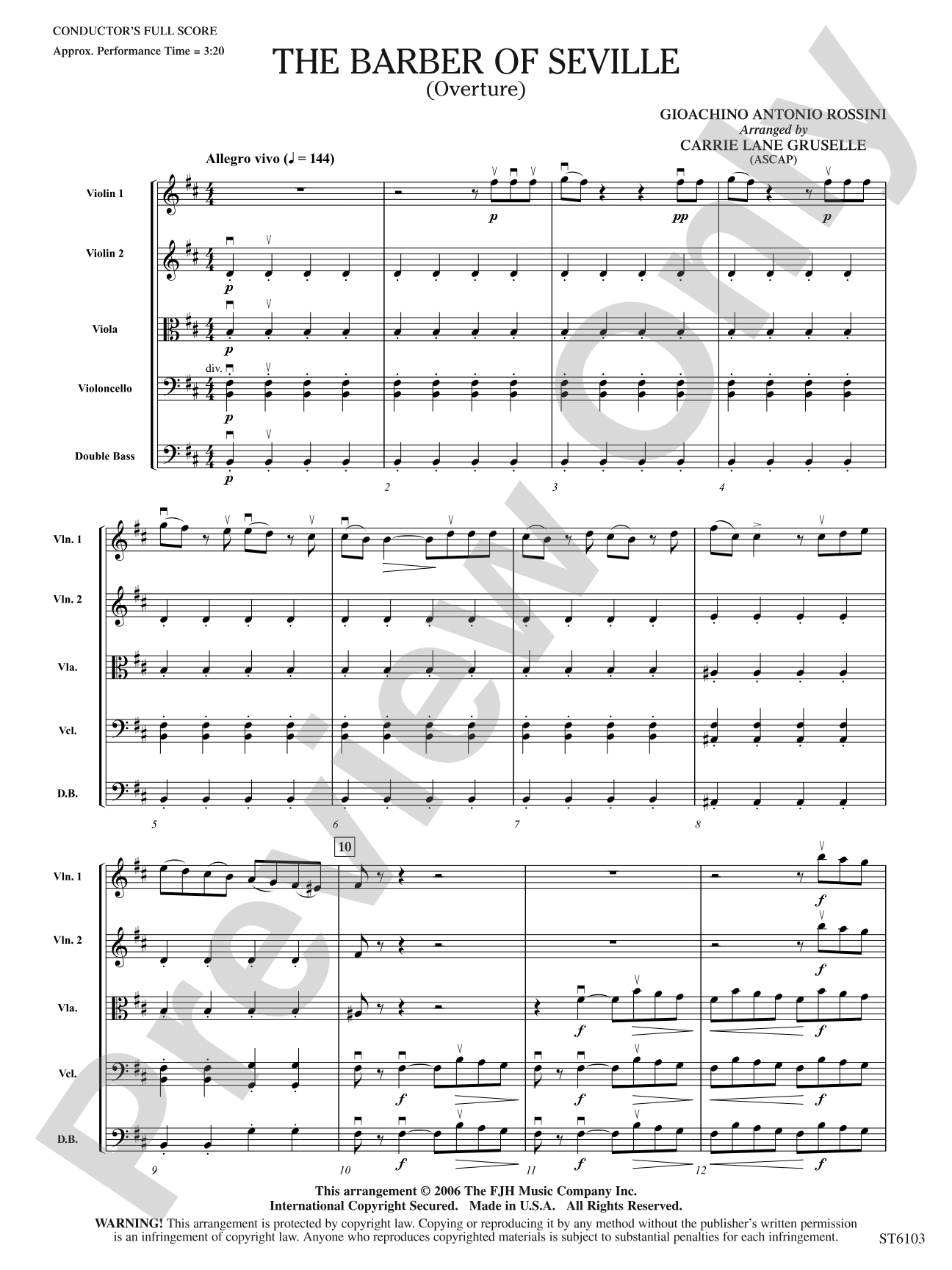 The Barber of Seville (Overture): String Orchestra Conductor Score & Parts