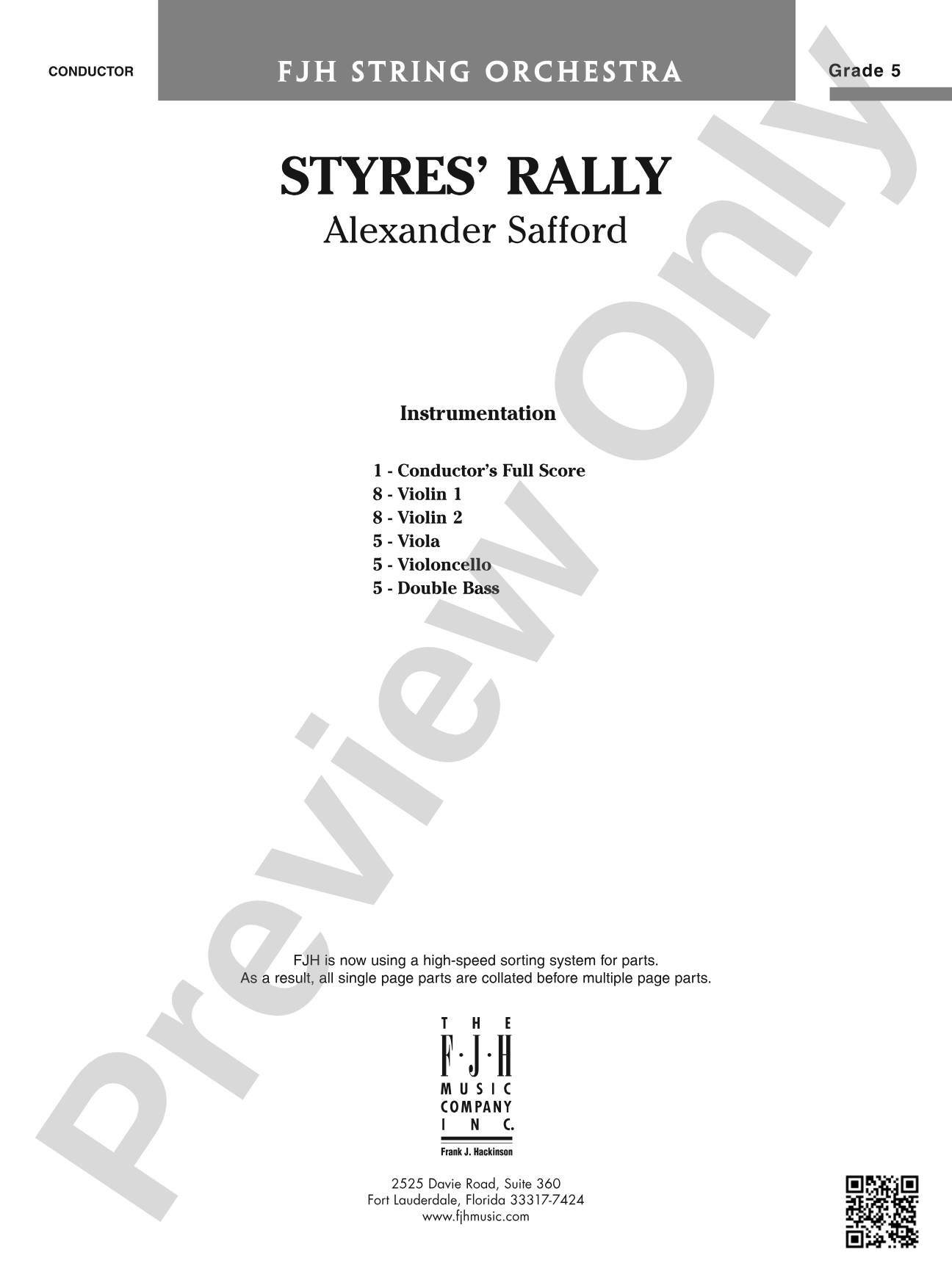 Styres' Rally: String Orchestra Conductor Score & Parts