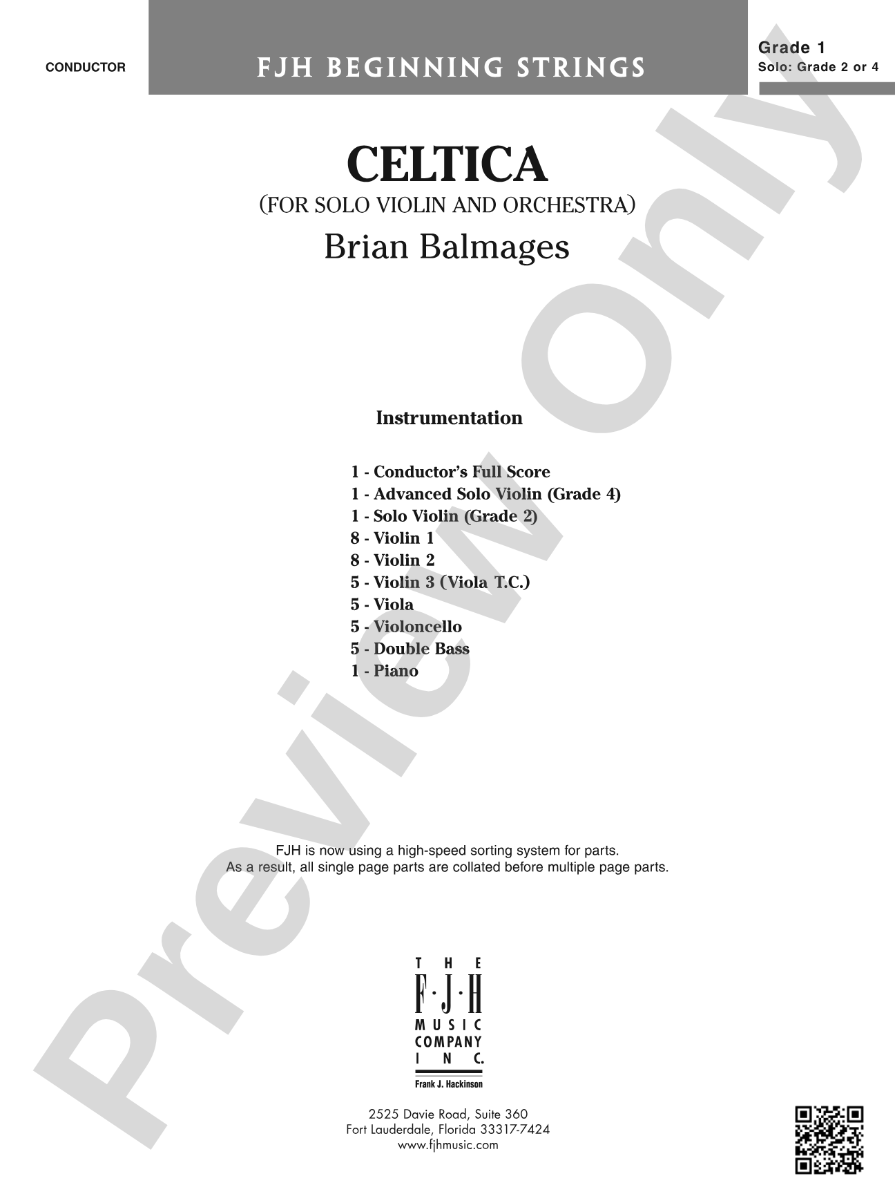 Celtica (for Solo Violin and String Orchestra): String Orchestra Conductor Score & Parts
