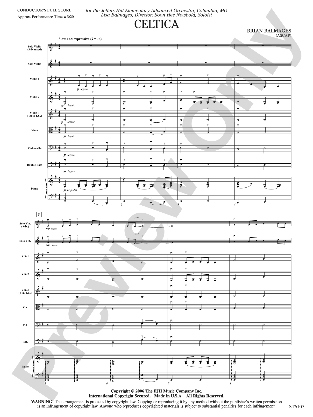 Celtica (for Solo Violin and String Orchestra): String Orchestra Conductor Score & Parts