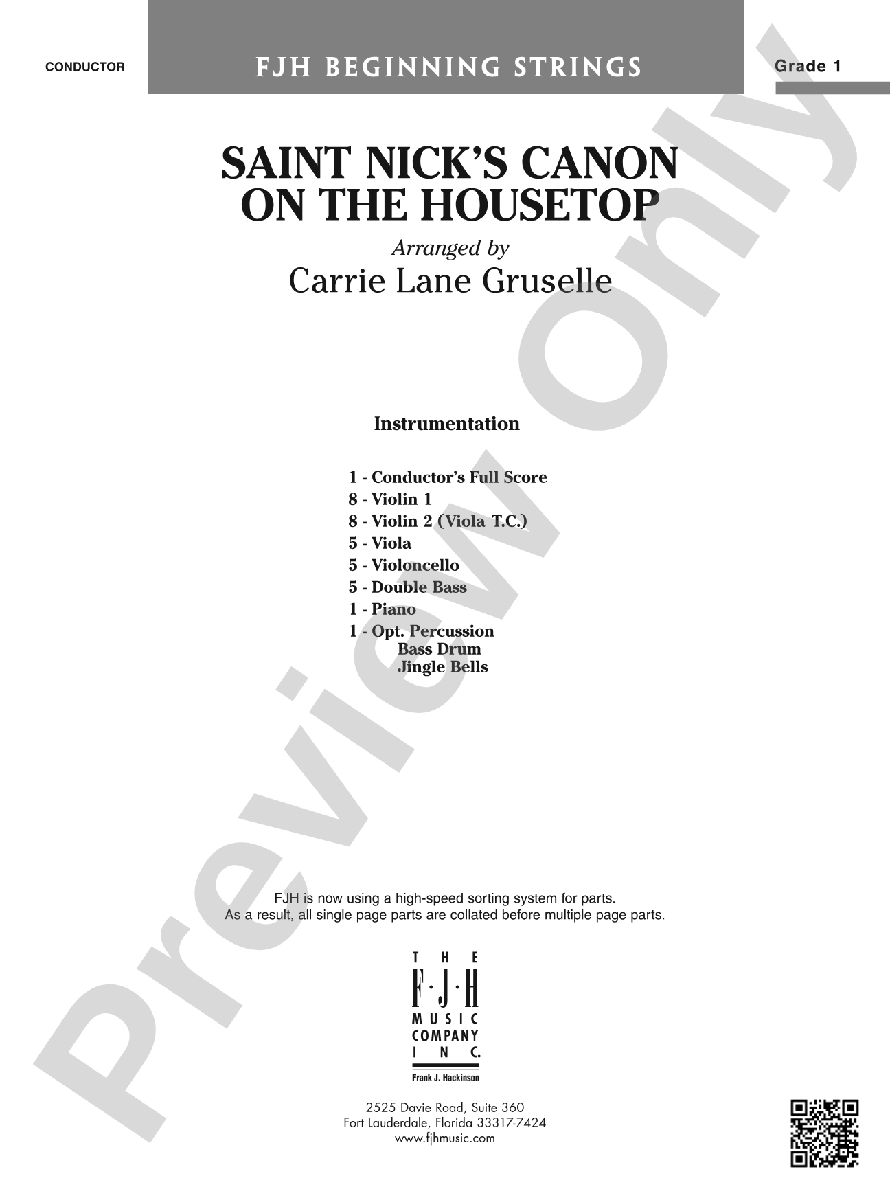 Saint Nick's Canon on the Housetop: String Orchestra Conductor Score & Parts