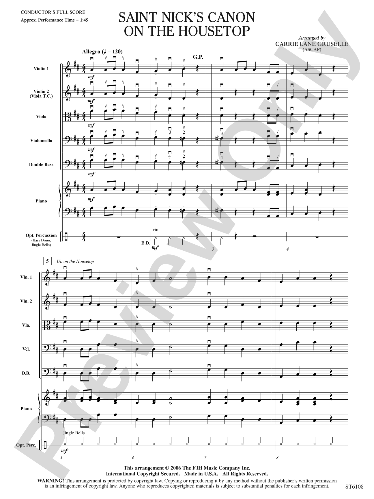 Saint Nick's Canon on the Housetop: String Orchestra Conductor Score & Parts