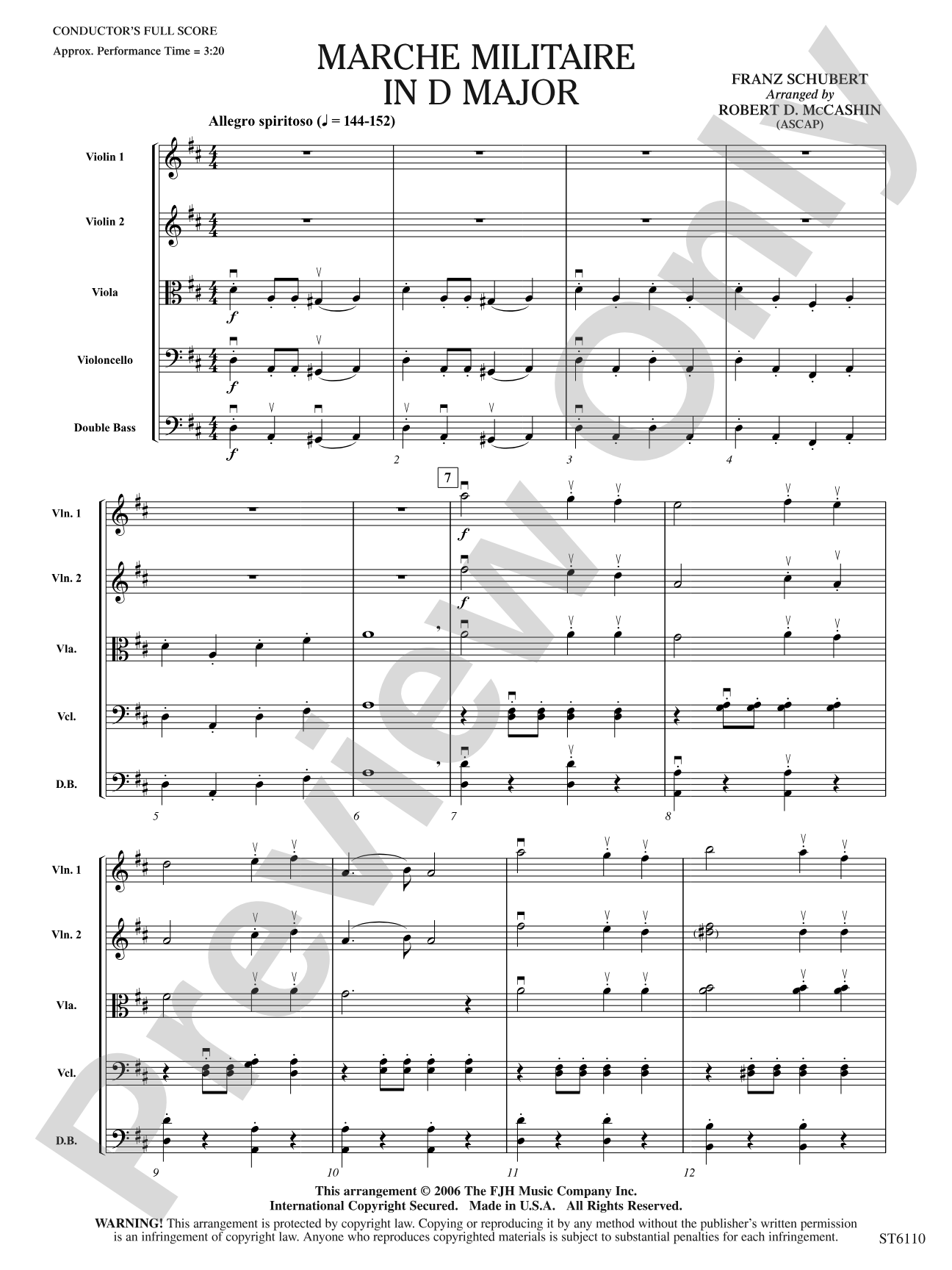 Marche Militaire in D Major: String Orchestra Conductor Score & Parts
