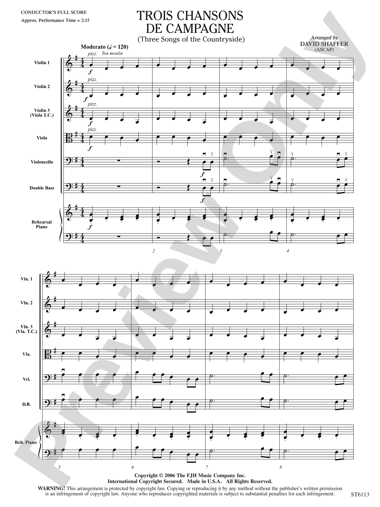 Trois chansons de campagne (Three Songs of the Countryside): String Orchestra Conductor Score & Parts