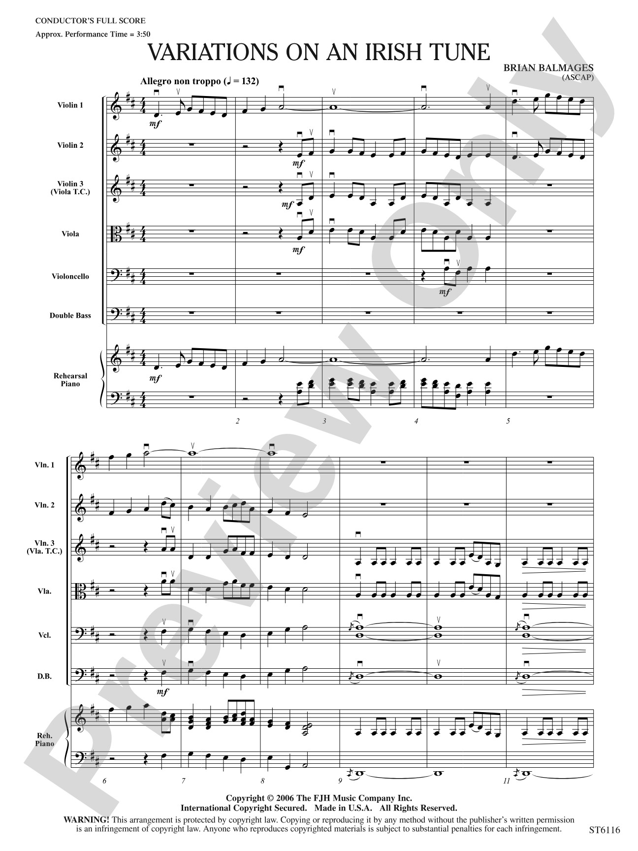 Variations on an Irish Tune: String Orchestra Conductor Score & Parts