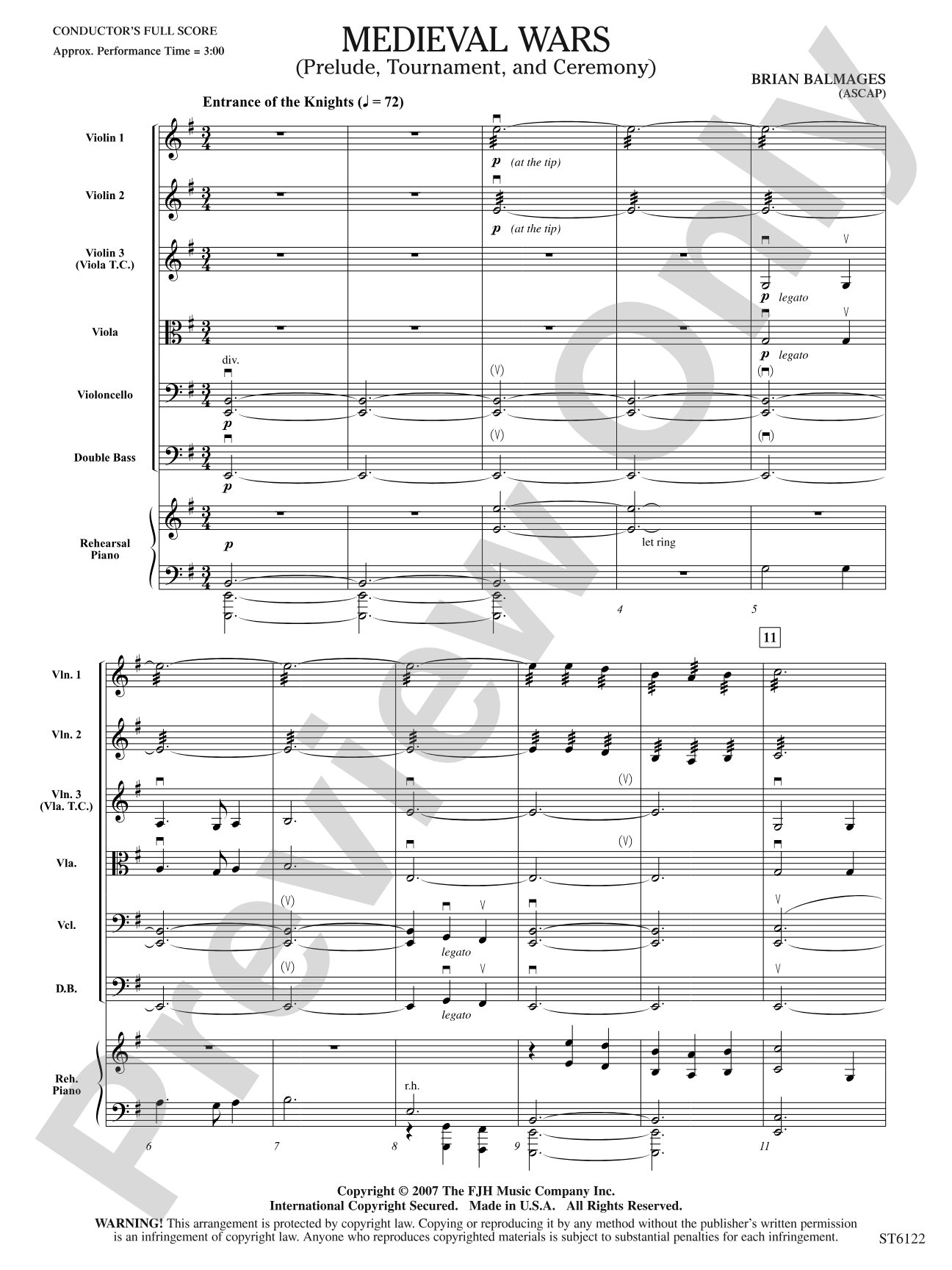 Medieval Wars (Prelude, Tournament, and Ceremony): String Orchestra Conductor Score & Parts