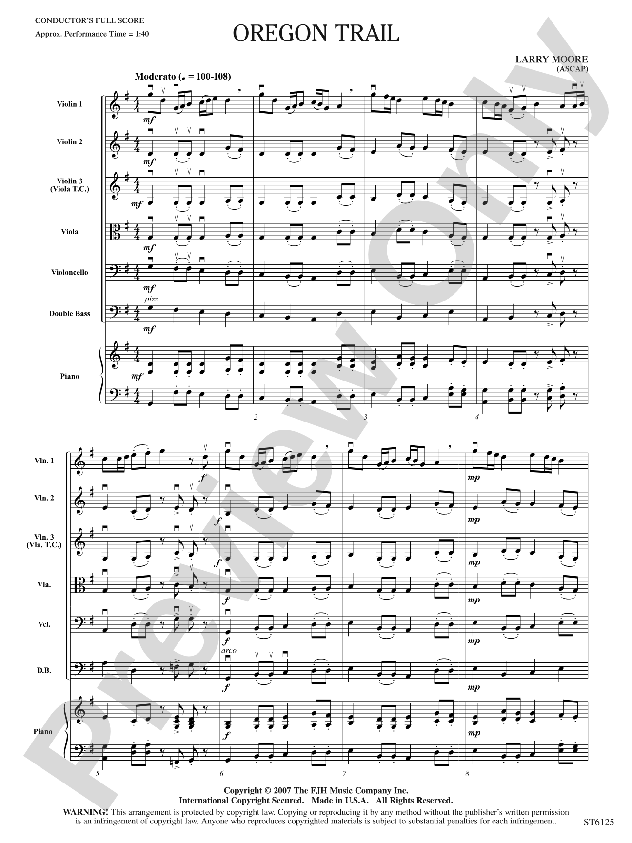 Oregon Trail: String Orchestra Conductor Score & Parts