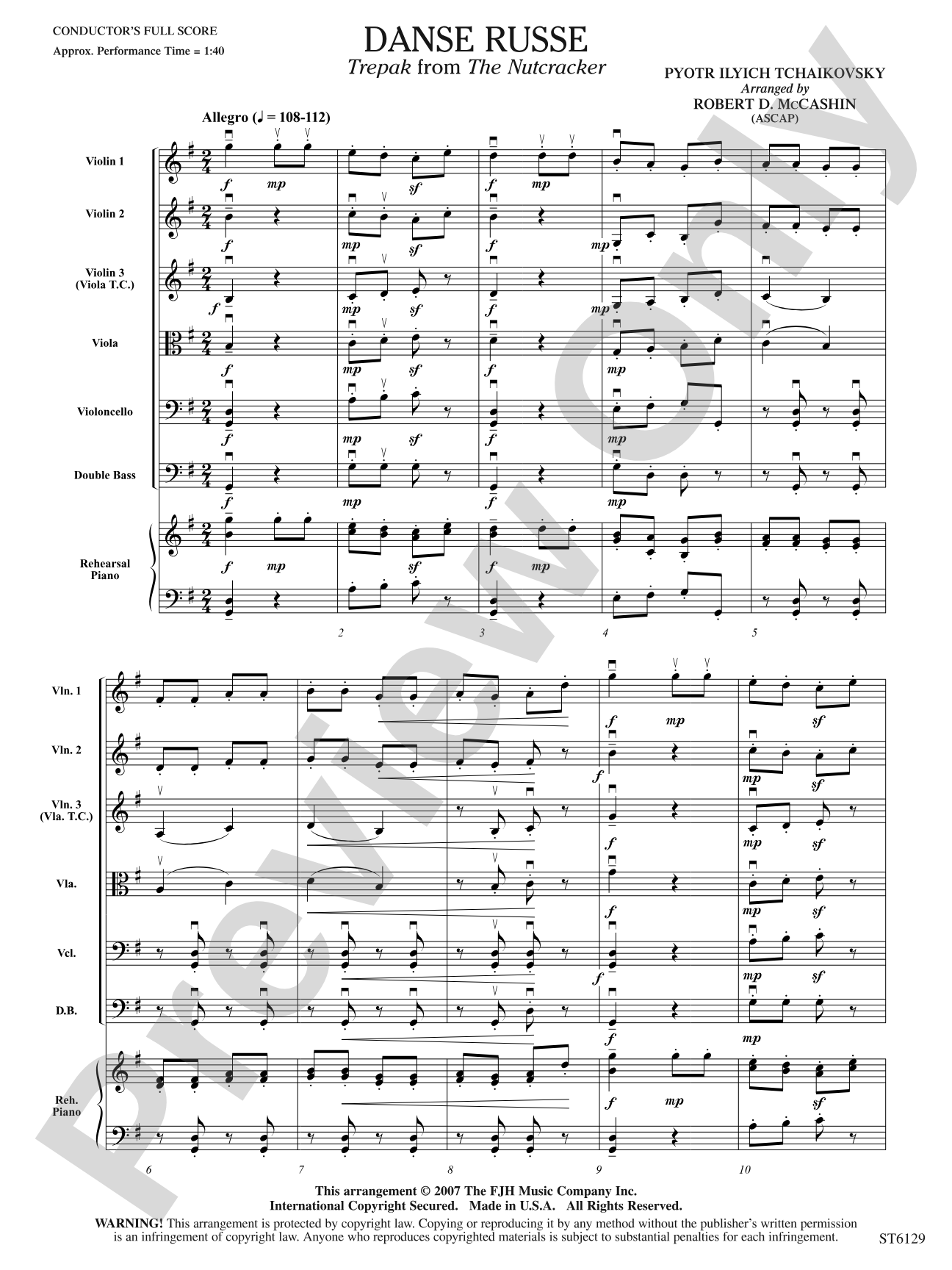 Danse Russe (Trepak from The Nutcracker): String Orchestra Conductor Score & Parts