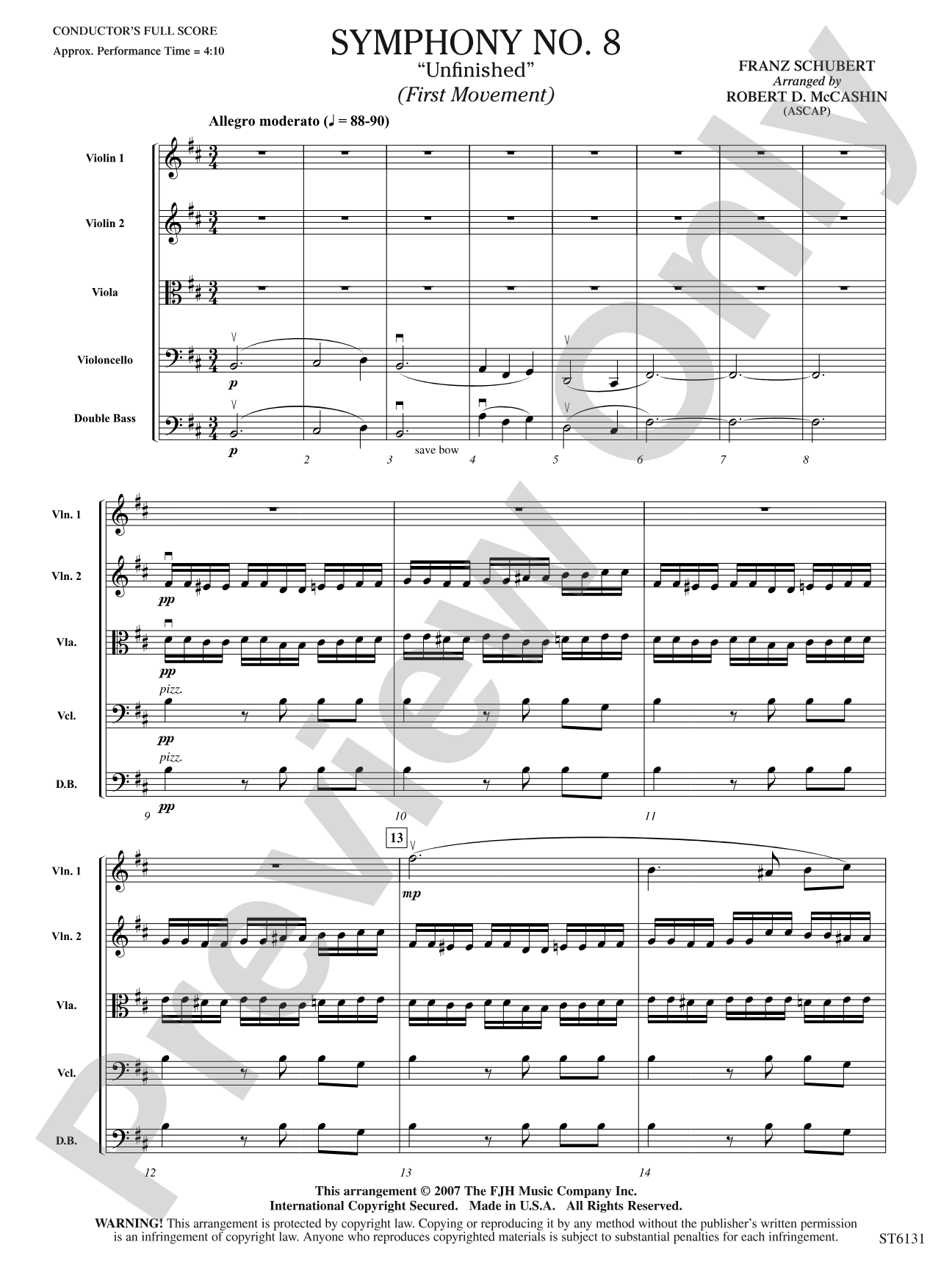 Symphony No. 8 "Unfinished" (First Movement): String Orchestra Conductor Score & Parts