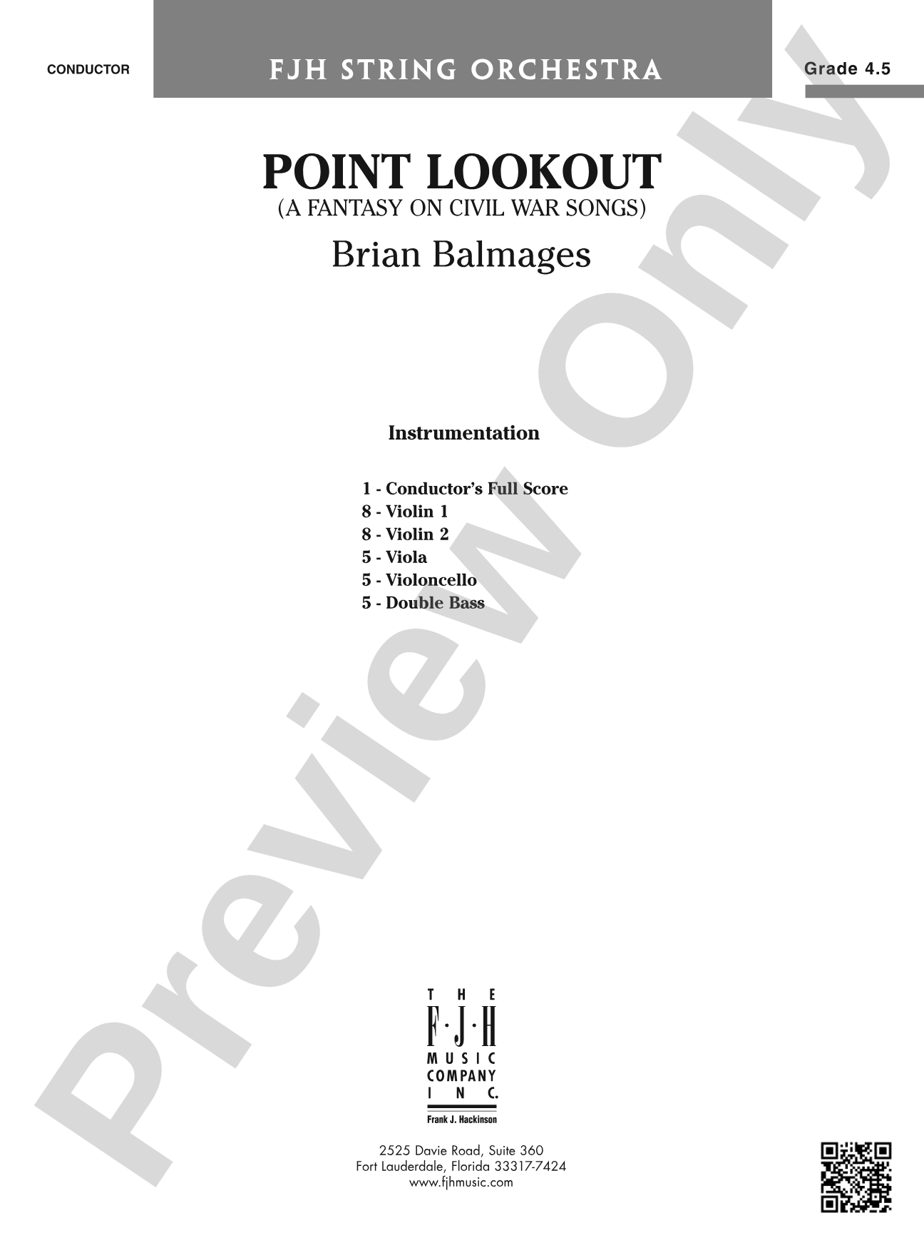 Point Lookout (A Fantasy on Civil War Songs): String Orchestra Conductor Score & Parts