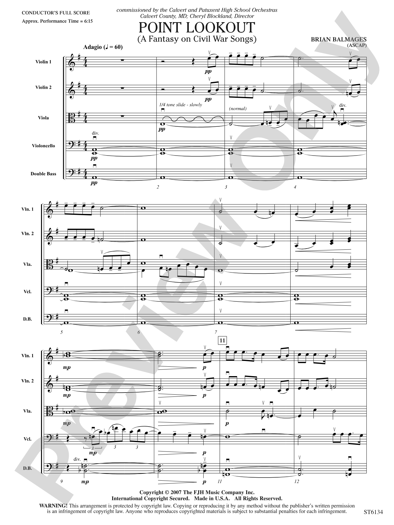 Point Lookout (A Fantasy on Civil War Songs): String Orchestra Conductor Score & Parts